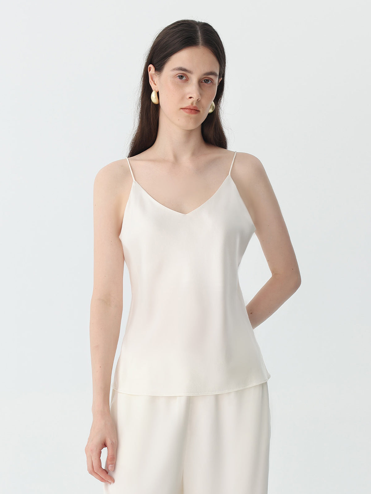 Classic V Neck Camisole Sets #color_White