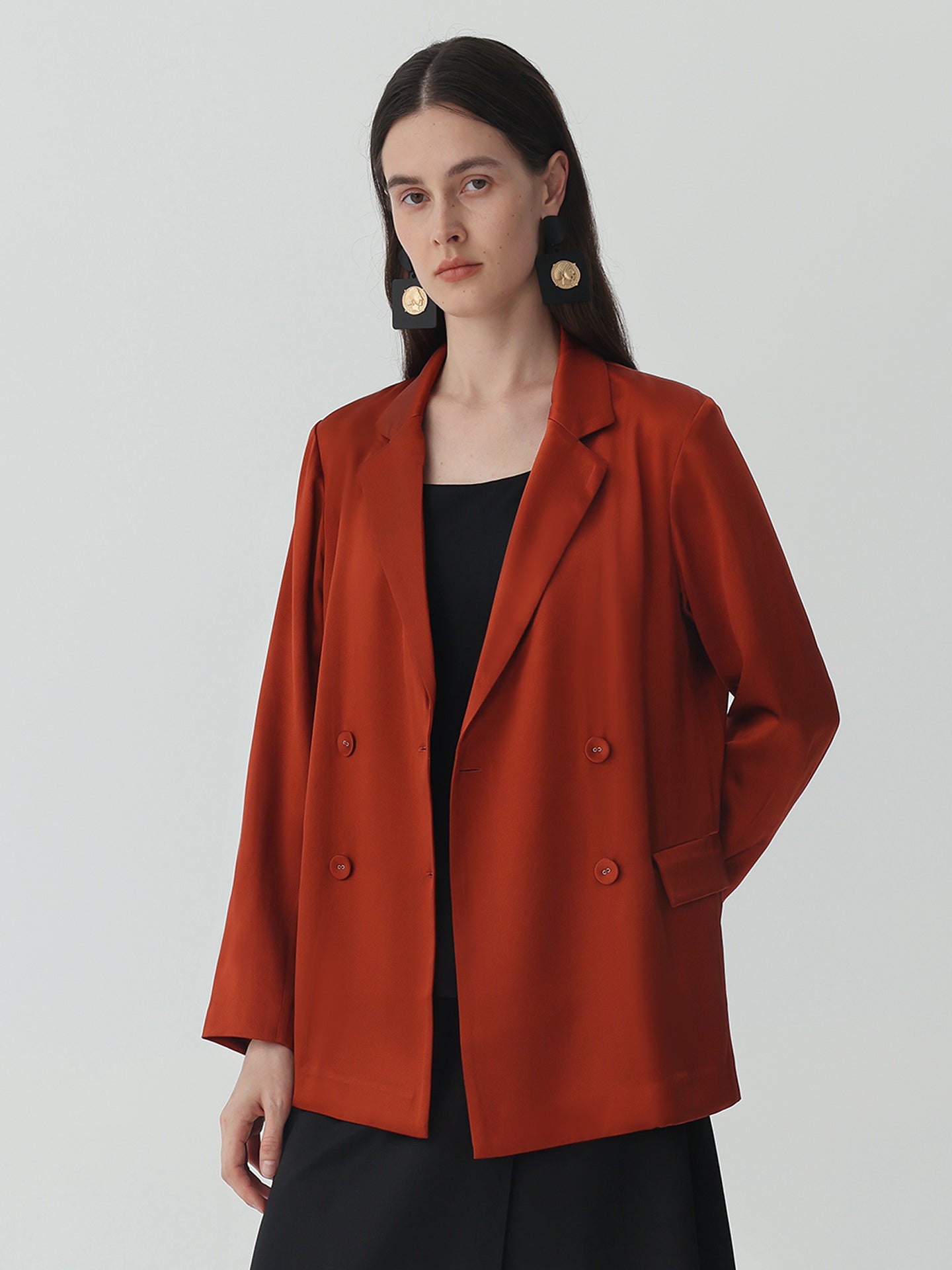 Silk Sleek Blazer Ladies #color_Red-wine