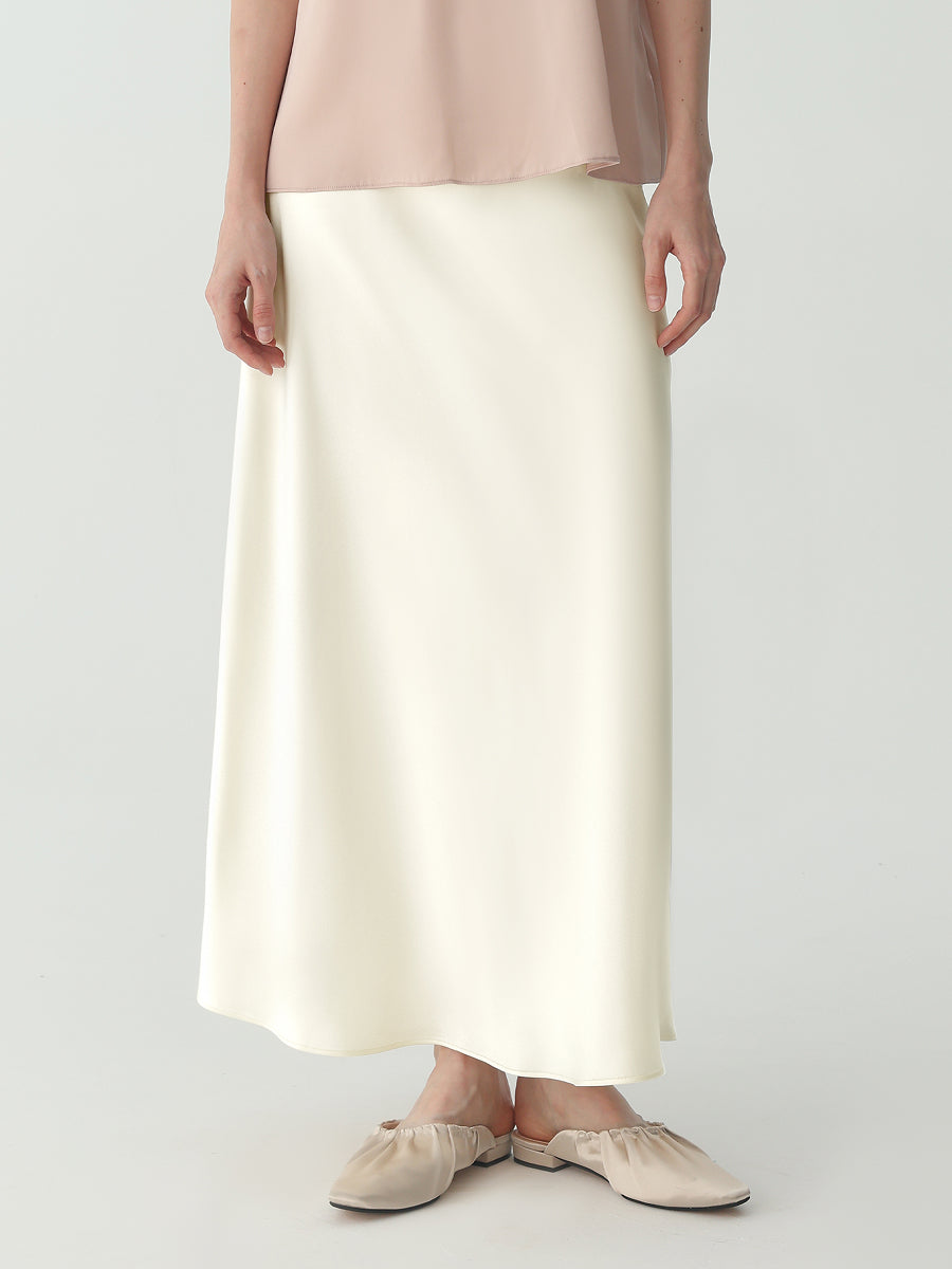Ankle-length Midi Skirt in Silk #color_Ivory White
