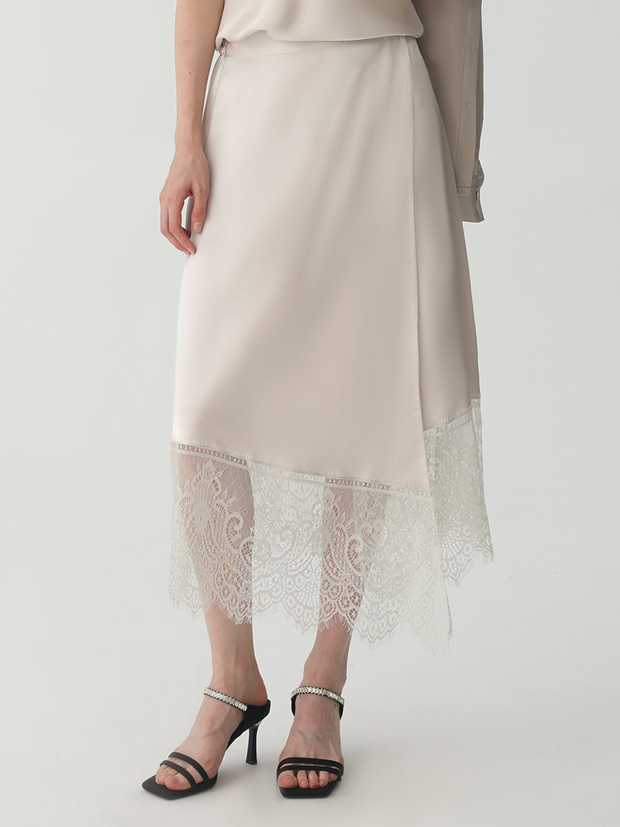 Asymmetrical Lace-Trimmed Midi Skirt #color_Silver Gray