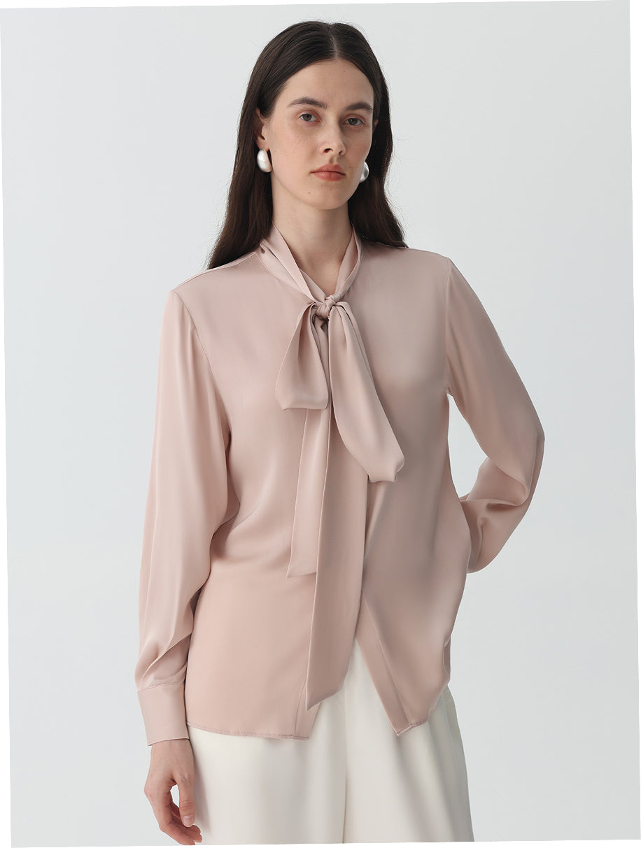 Bow-Tie Neck Silk Blouse #color_Blush