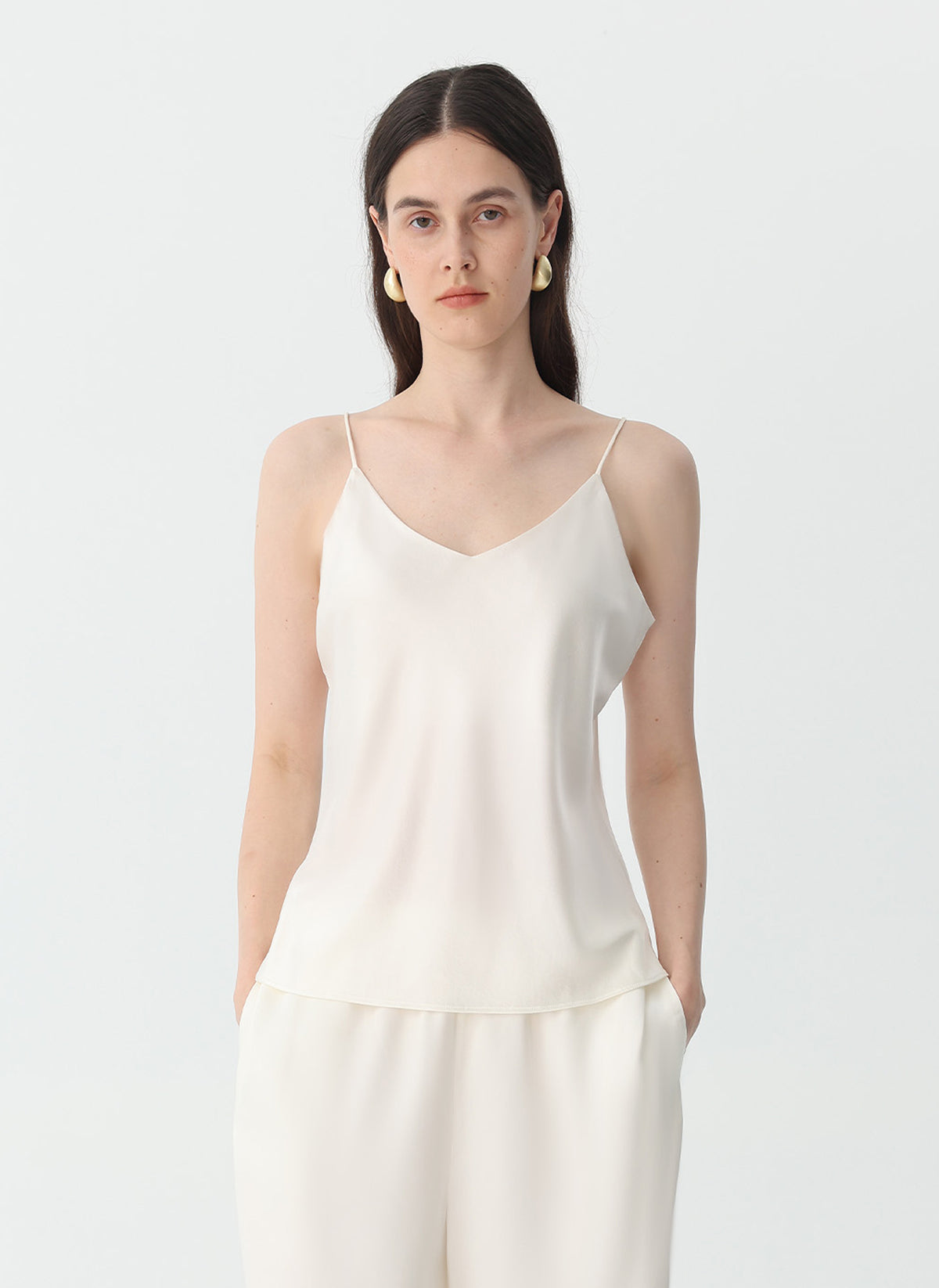Classic V Neck Camisole Sets #color_White