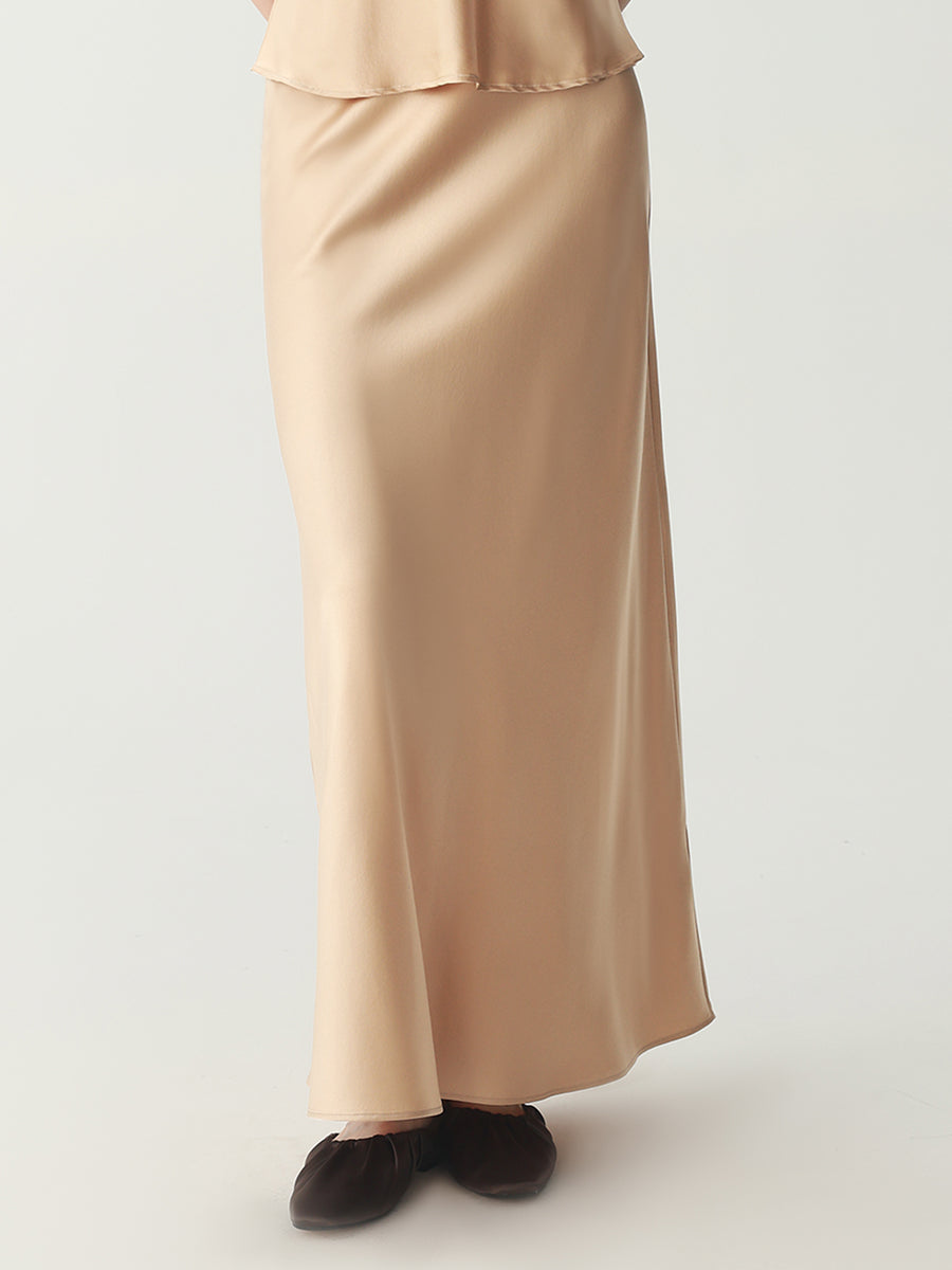 Ankle-length Midi Skirt in Silk #color_Light Gold