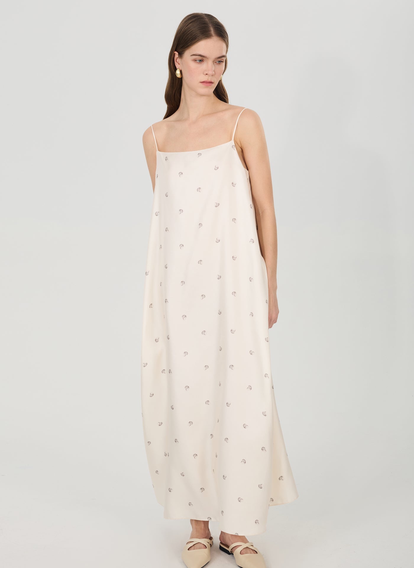 Spiral Printed Silk Slip Maxi Dress#color_Seashell Print