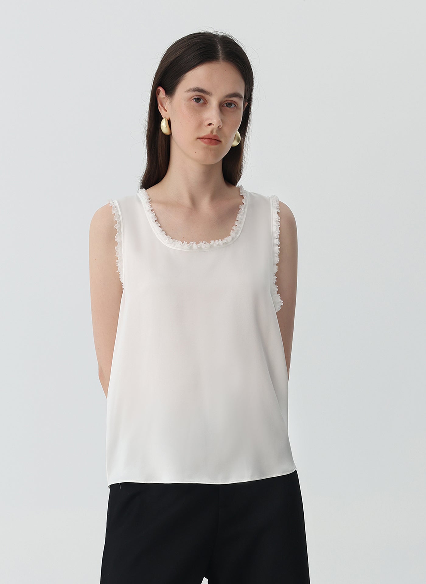 Sleeveless Tank Top in Silk #color_Ivory White