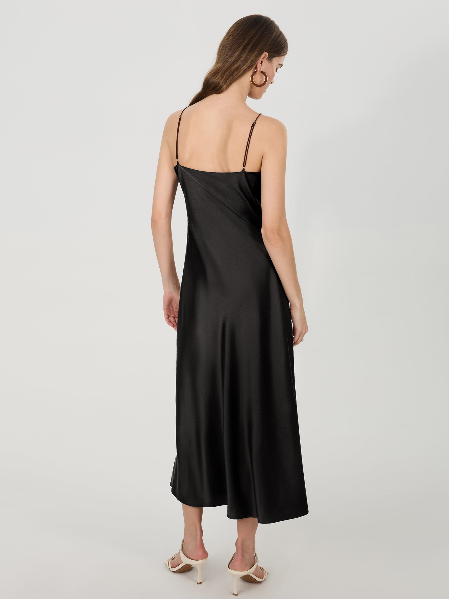 19 Momme Silk Slip Dress with Adjustable Straps#color_Black