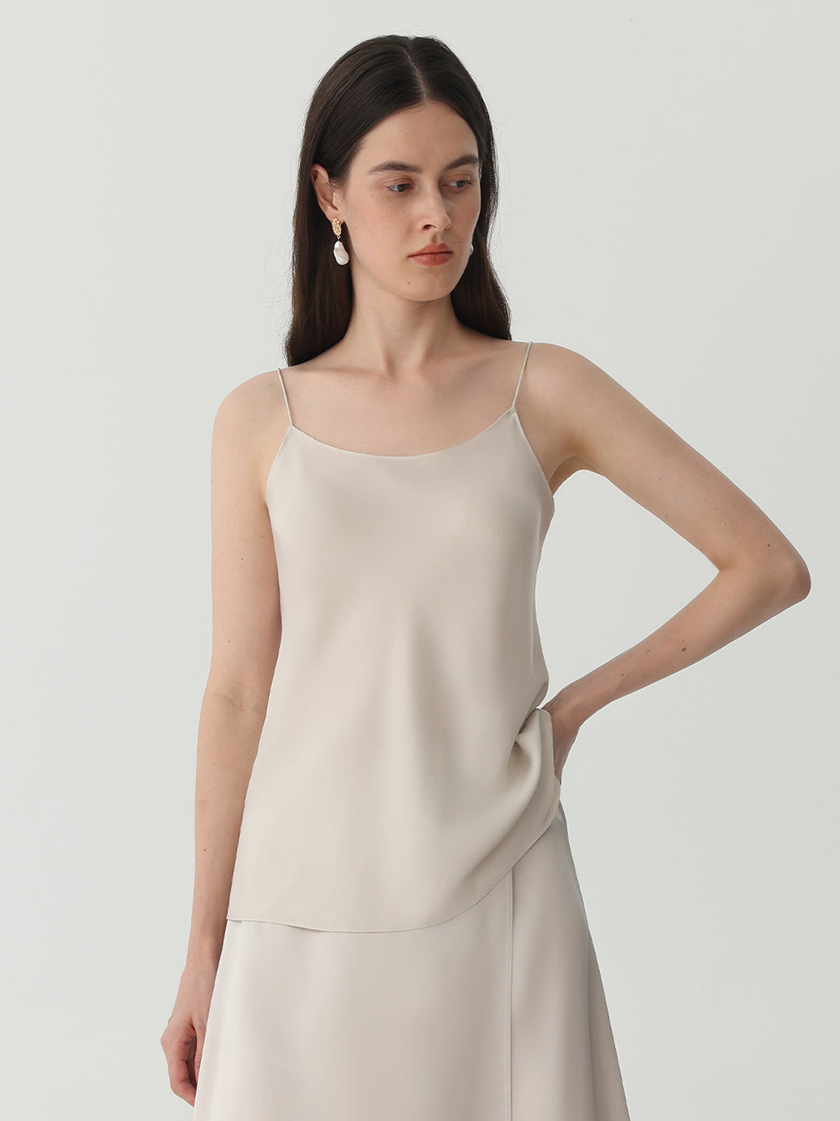 Womens Silk Camisole #color_Soft Gray White