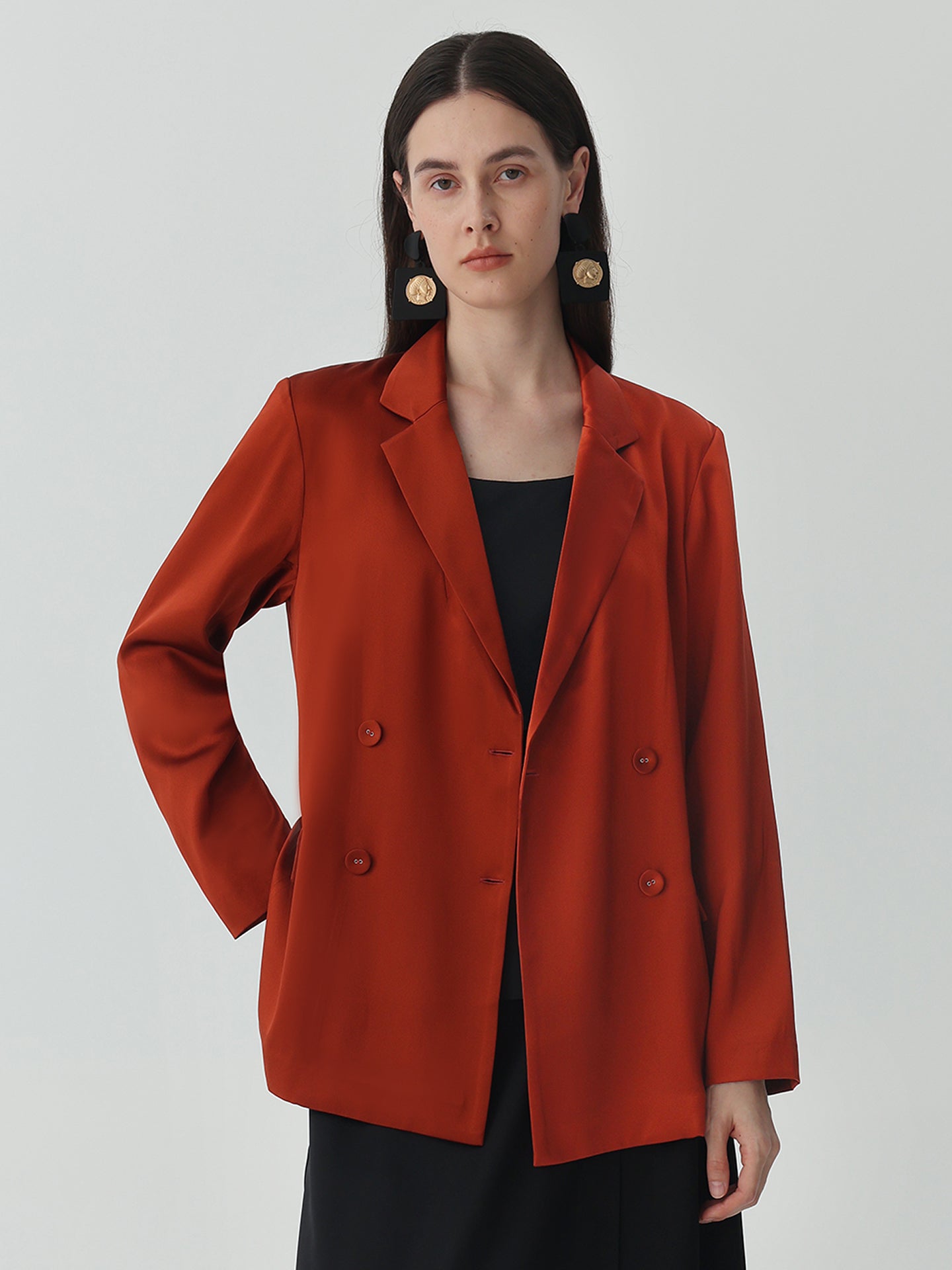 Silk Sleek Blazer Ladies #color_Red-wine