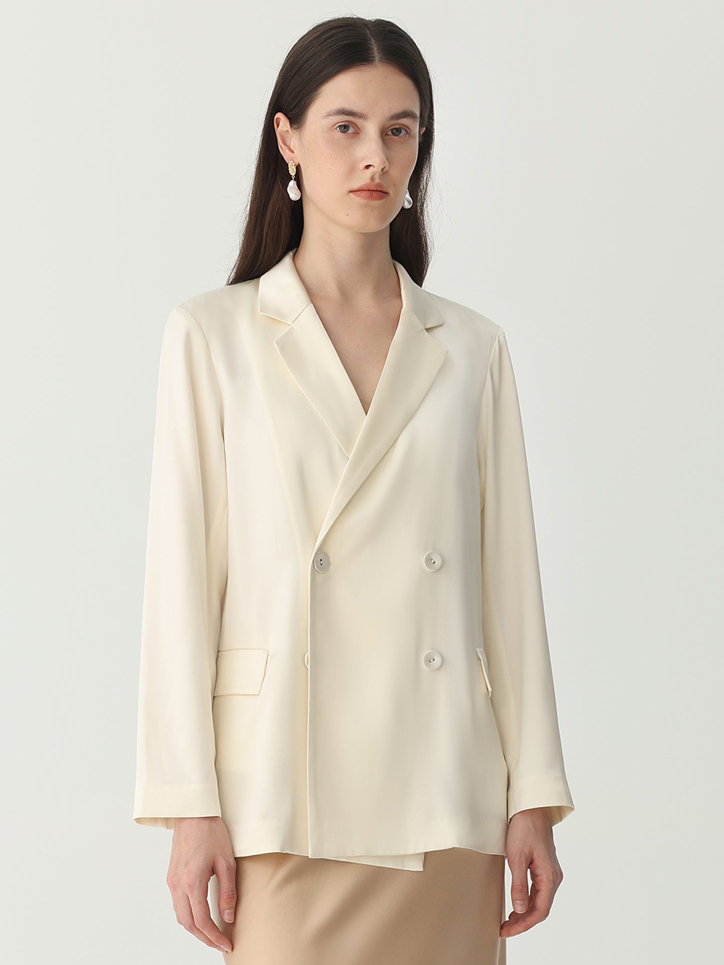 Silk Sleek Blazer Ladies #color_White