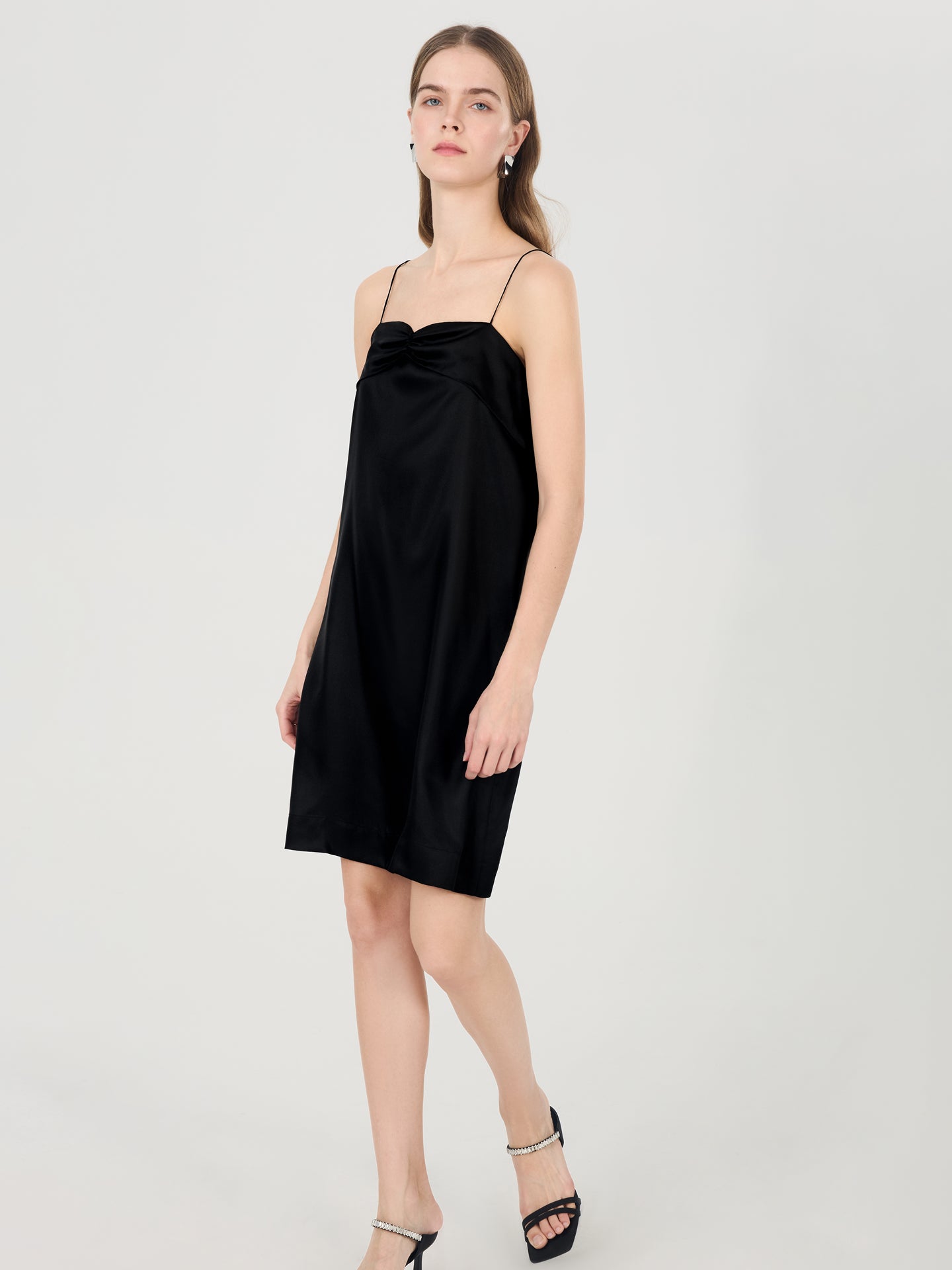 19 Momme Silk Slip Bow Dress#color_Black