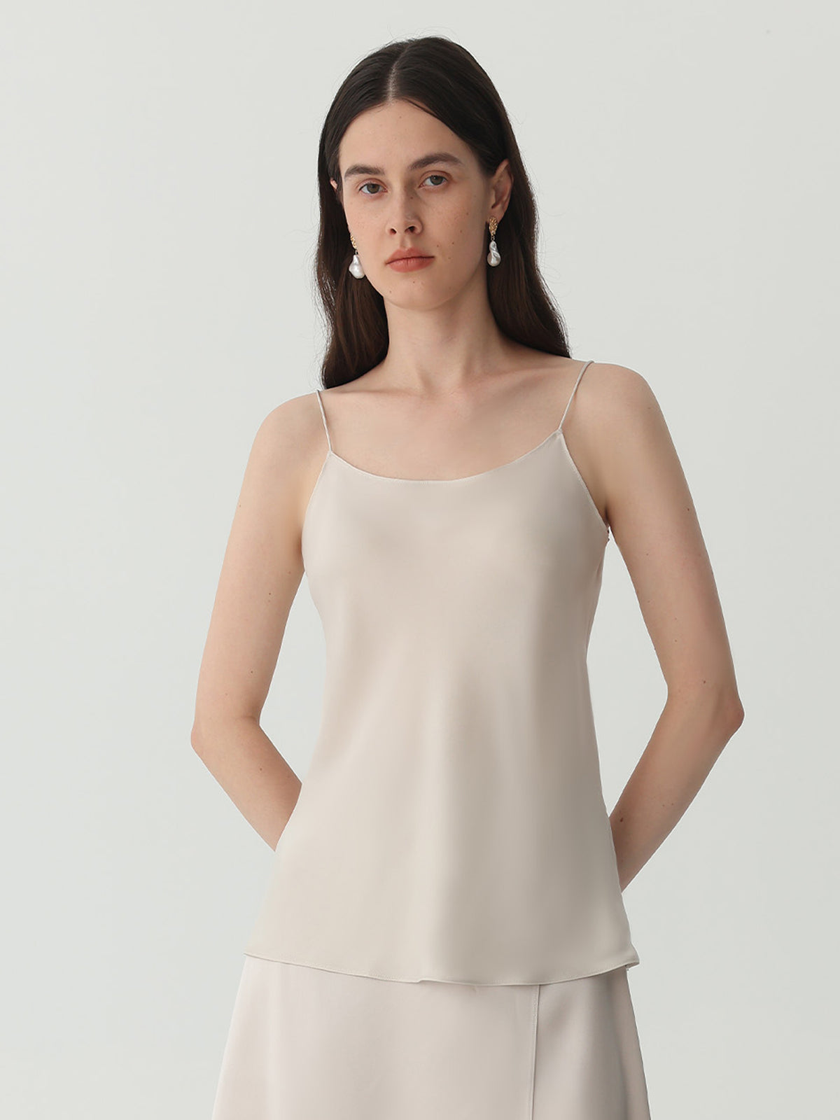 Womens Silk Camisole #color_Soft Gray White