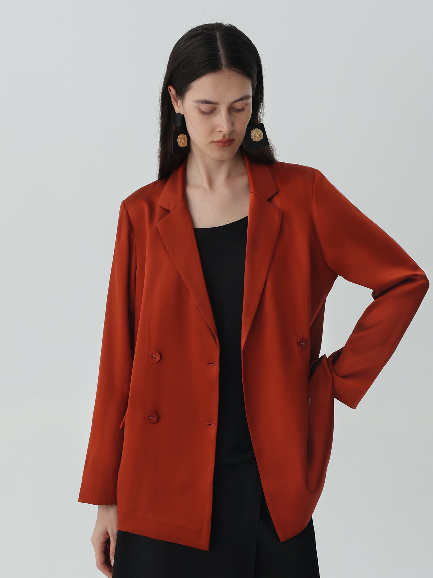 Silk Sleek Blazer Ladies #color_Red-wine