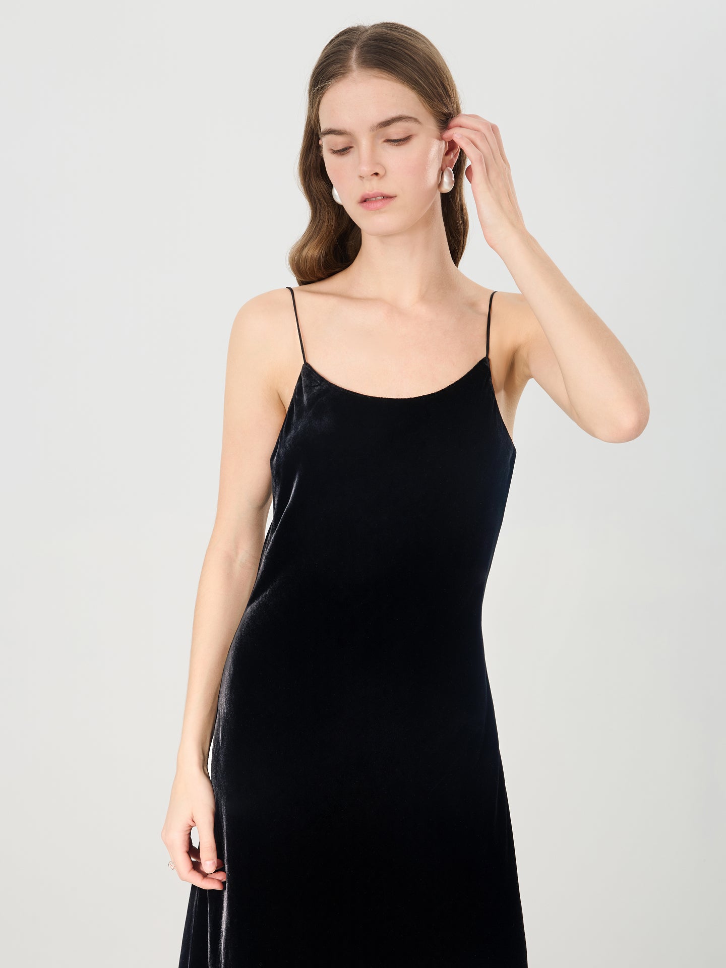 Silk Velvet Slip Dress#color_Black