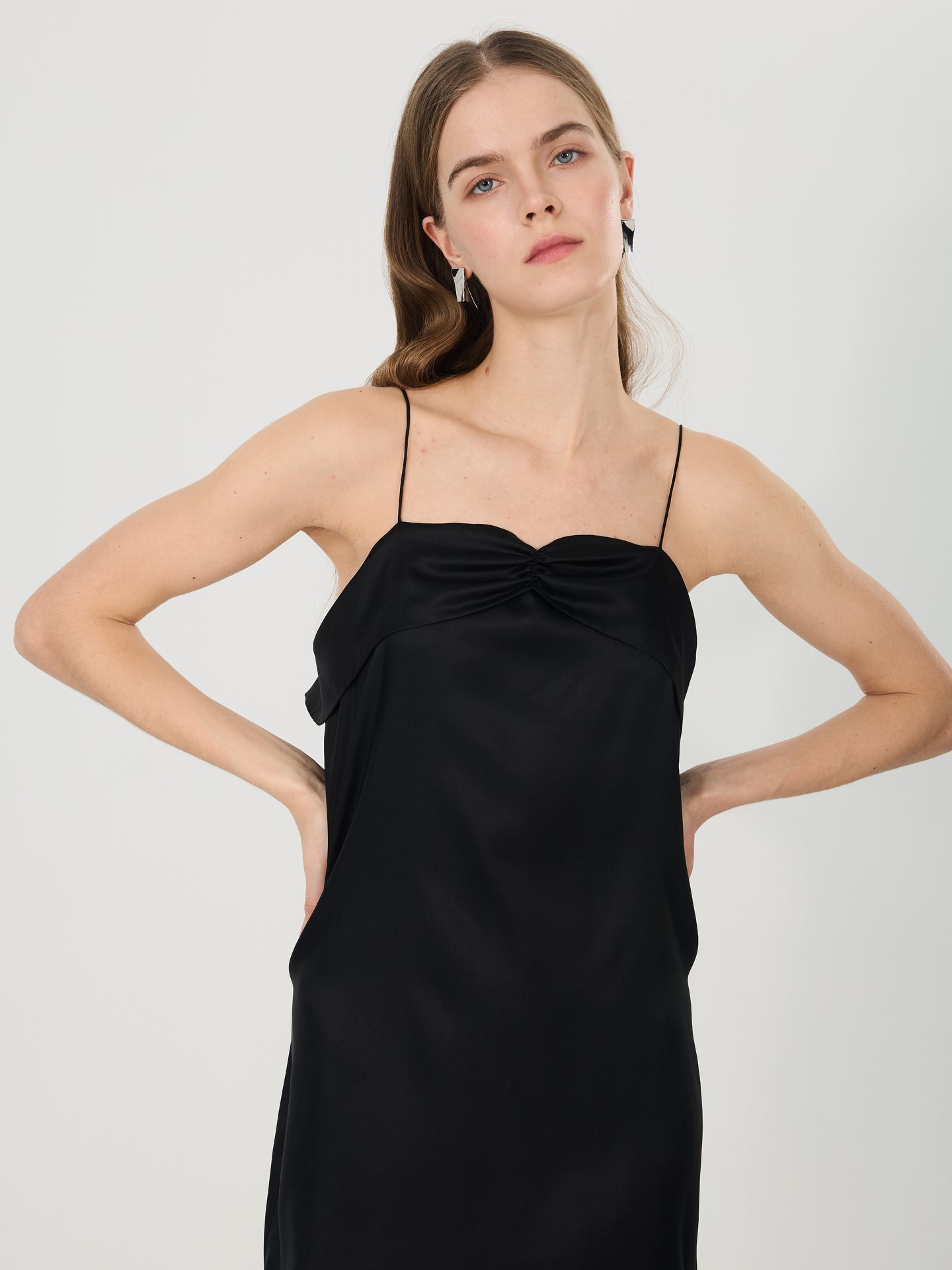 19 Momme Silk Slip Bow Dress#color_Black