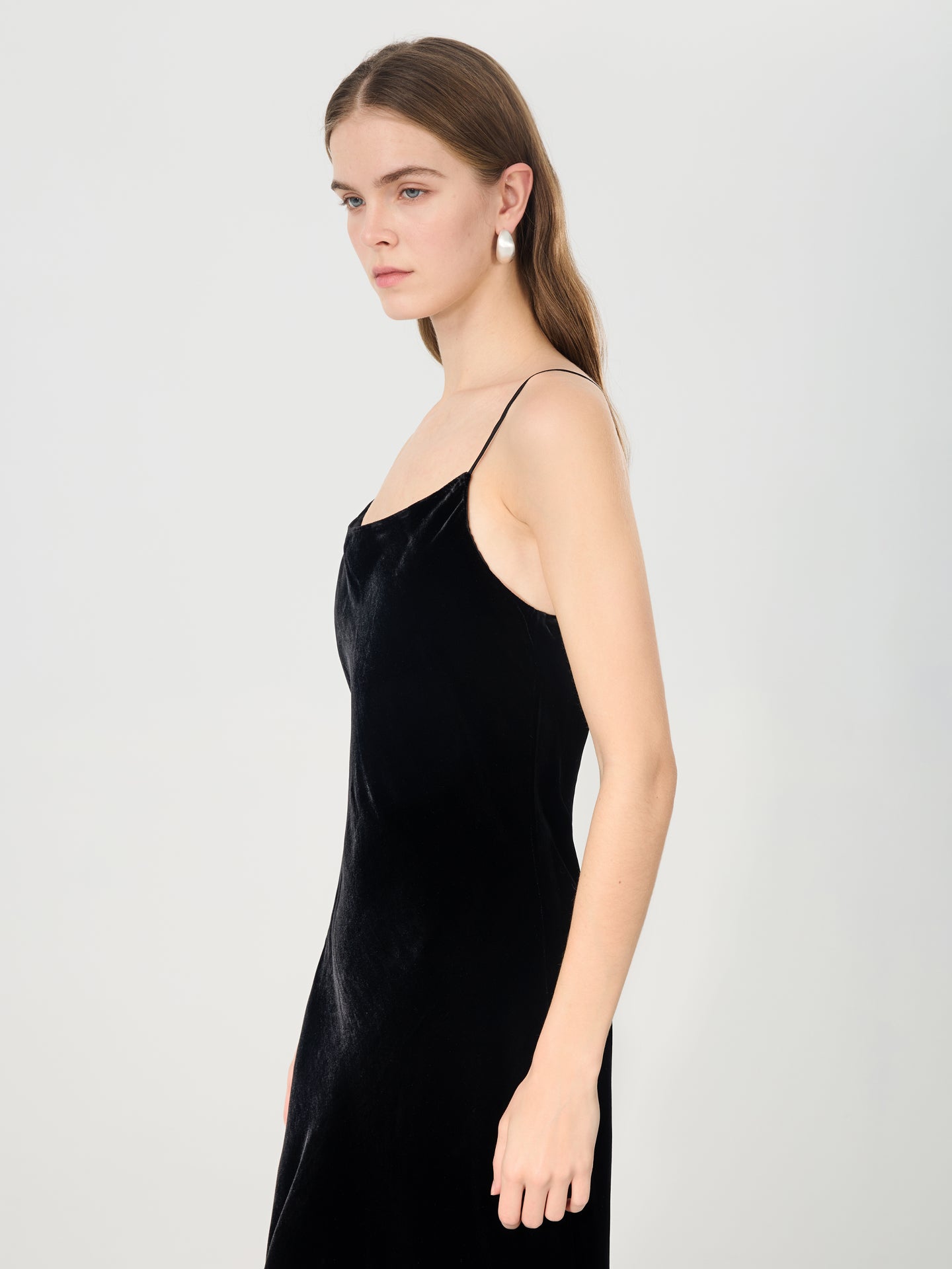 Silk Velvet Slip Dress#color_Black