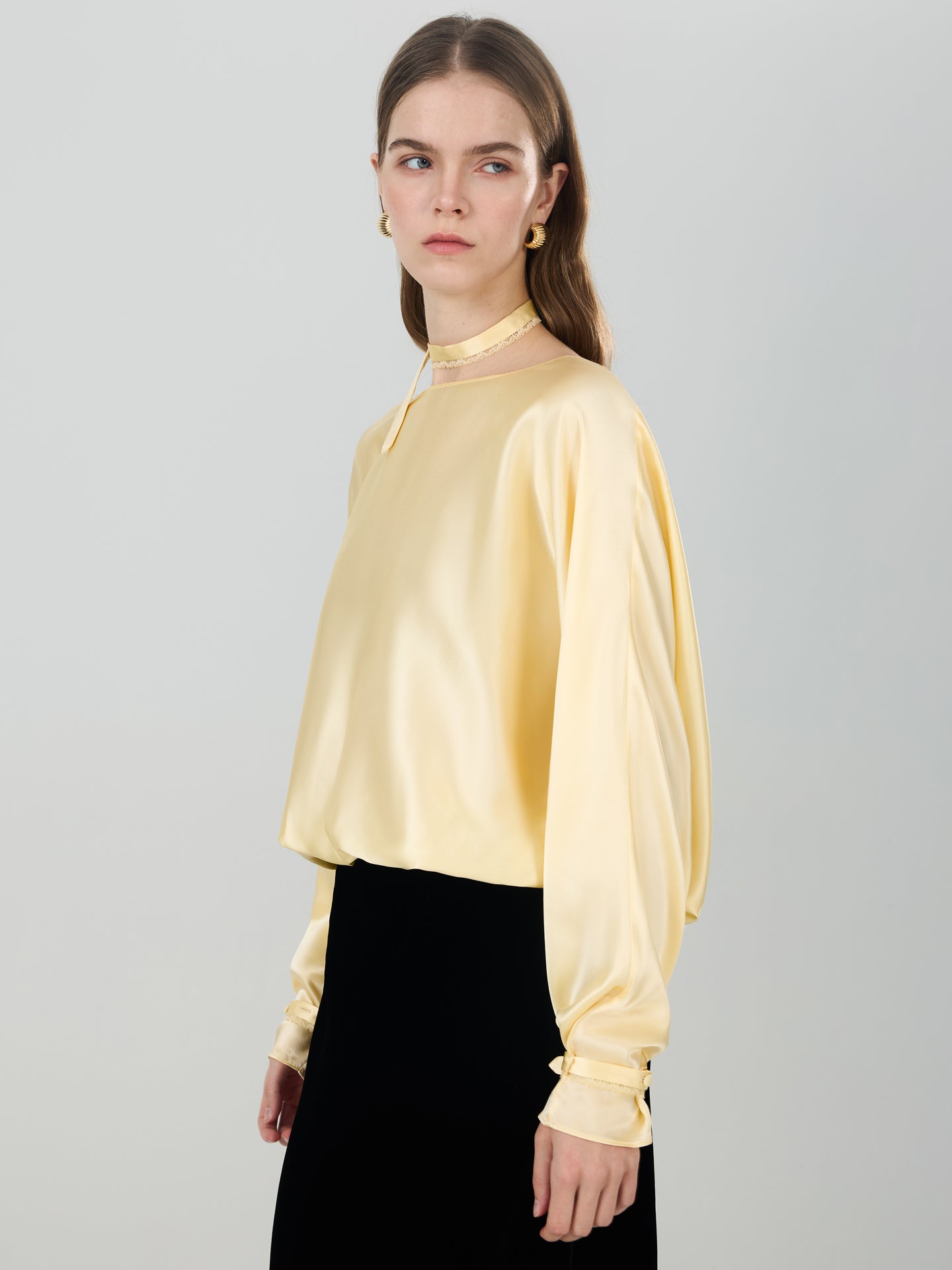 Mulberry Silk Lace-Back Blouse#color_Light Lemon Yellow
