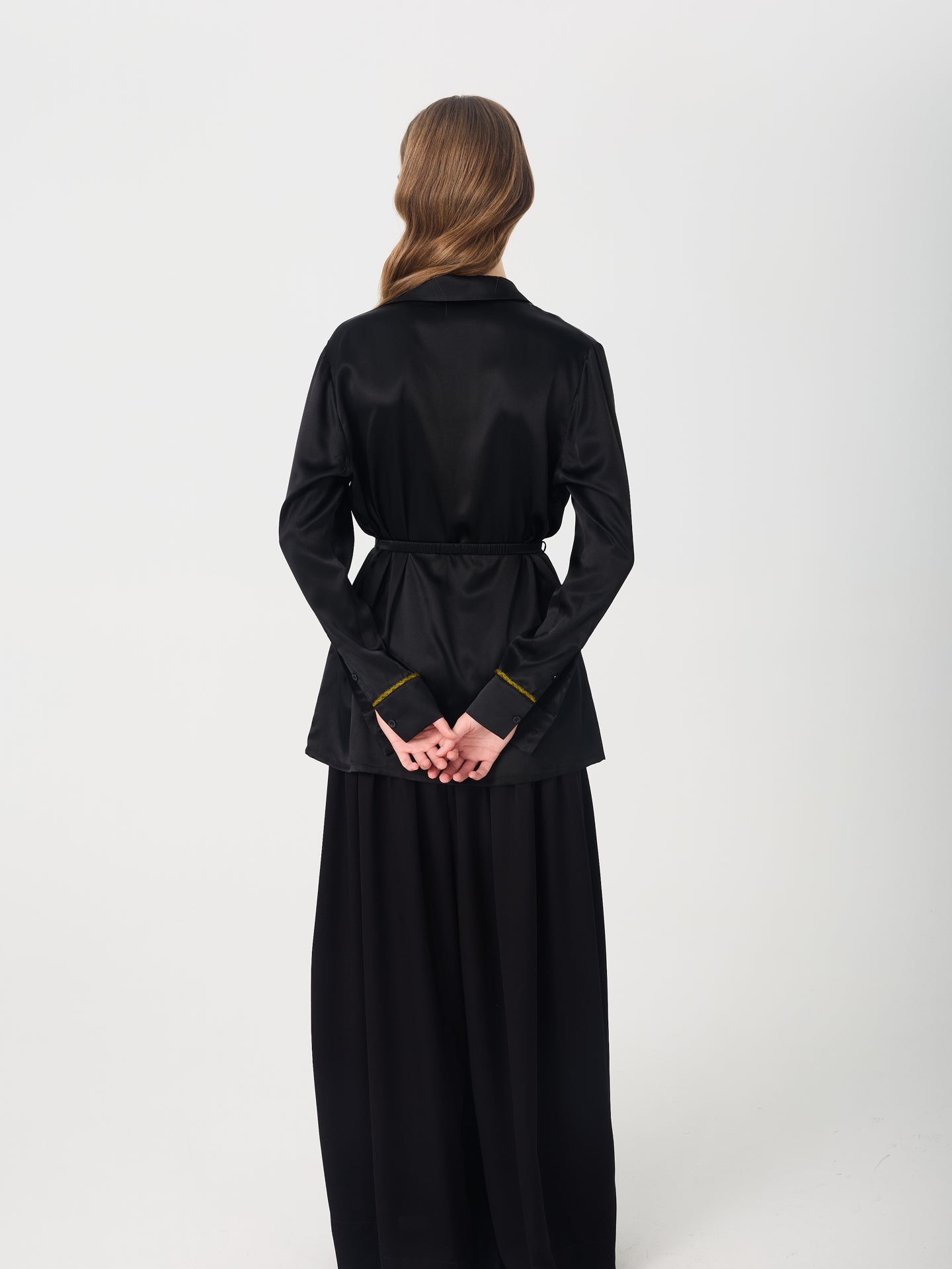 Mulberry Silk Contrast-Trim Shirt#color_Black
