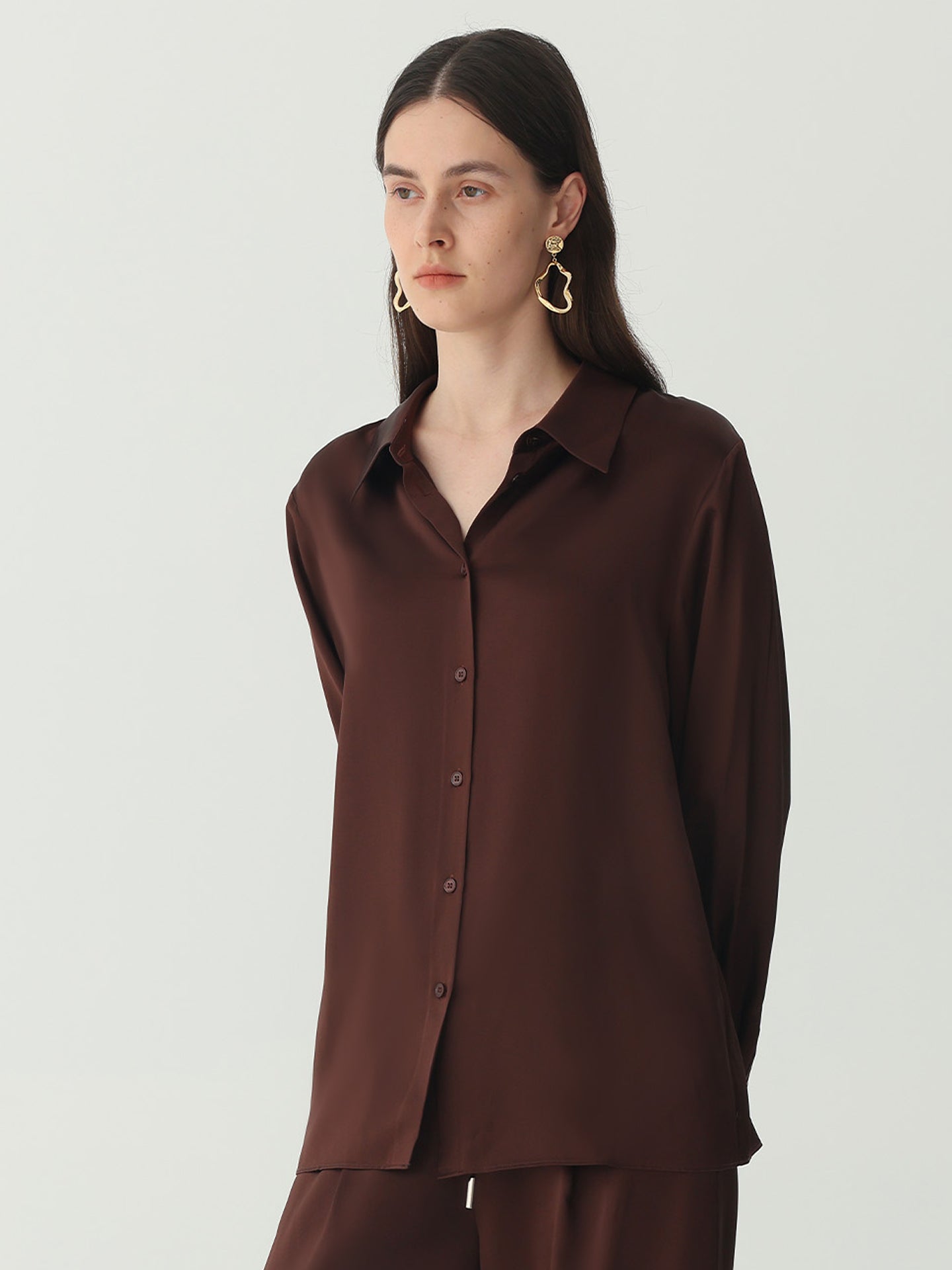 Classic Silk Shirt#color_Chocolate