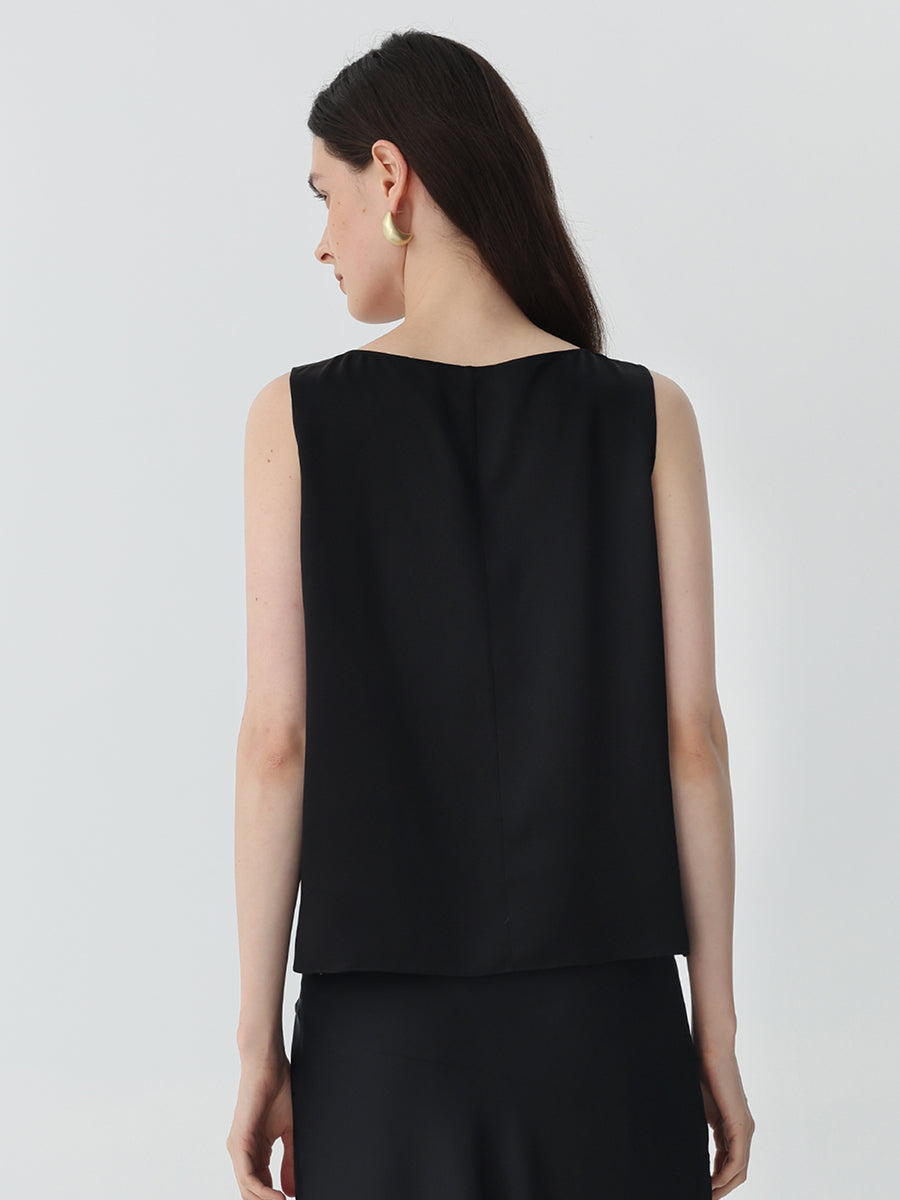 Cowl-neck sleeveless top#color_Pink Taro #color_Black