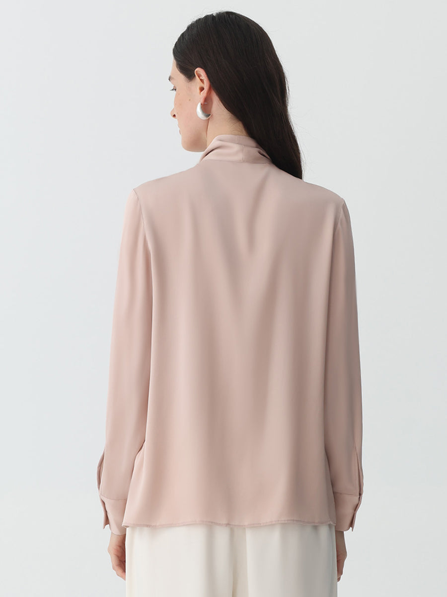 Bow-Tie Neck Silk Blouse #color_Blush