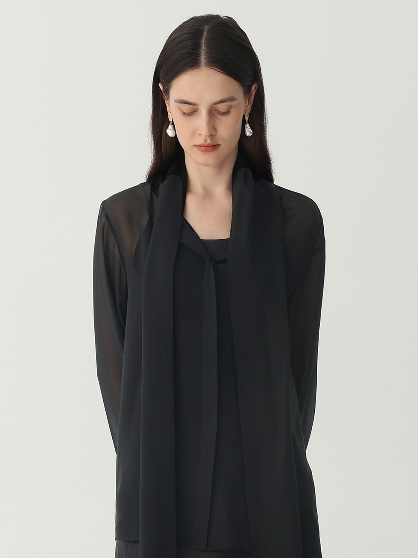 Tie Neck Blouse #color_Black