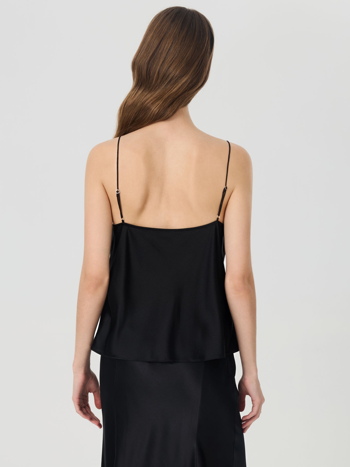 Silk Strappy Camisole with Floral Detail#color_Black