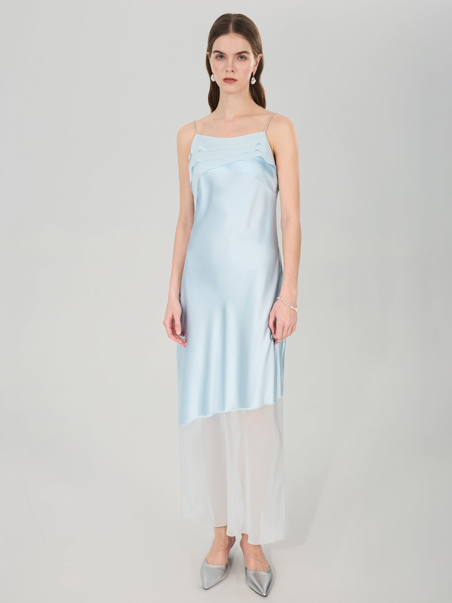 baby blue slip dress Mulberry Silk Slip Dress with Sheer Hem | Draped Silk Dress