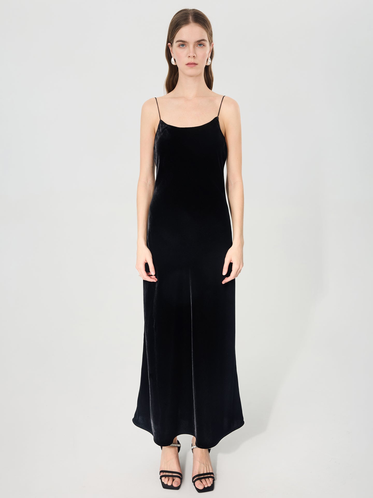 Silk Velvet Slip Dress#color_Black