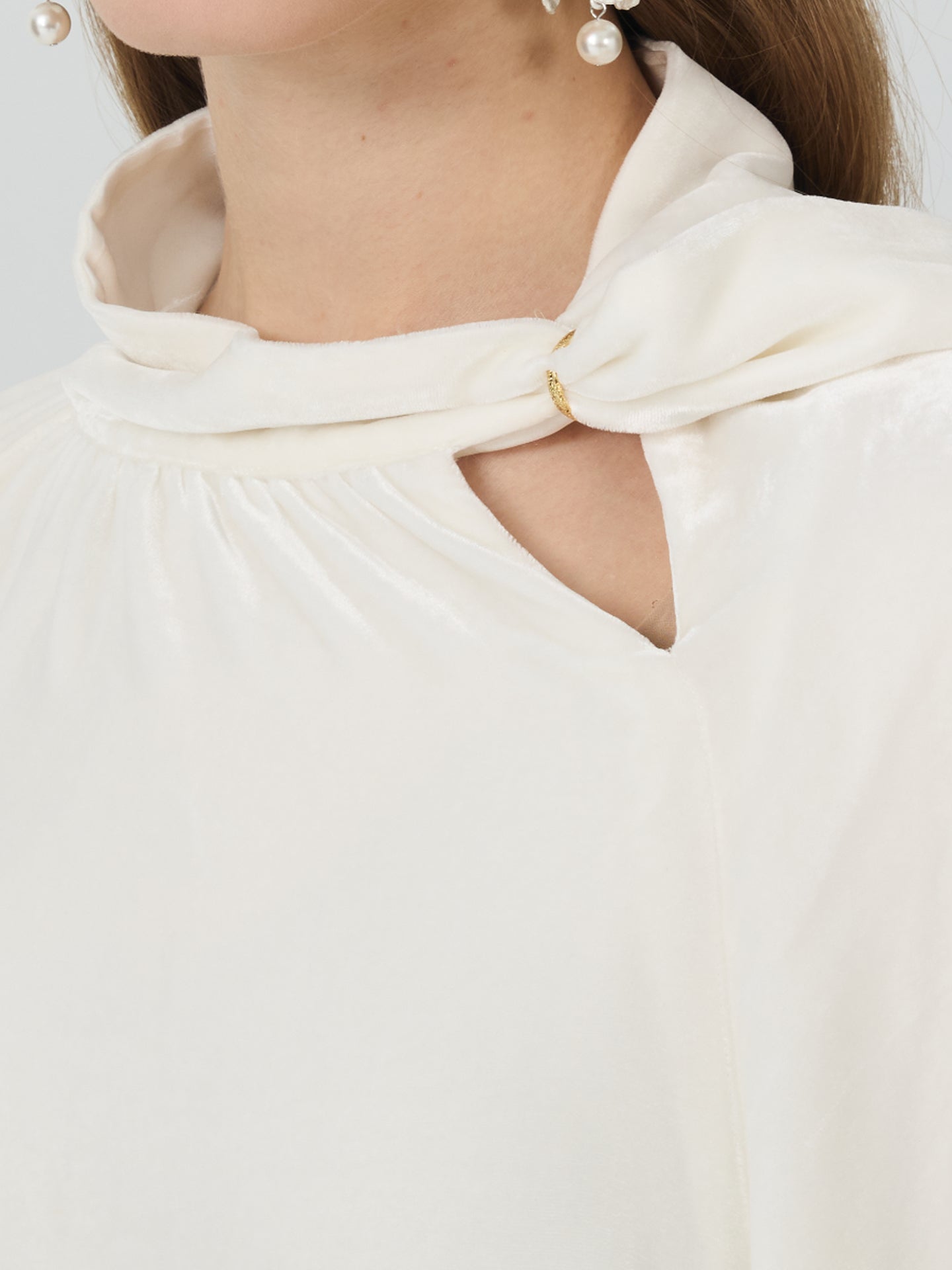 Silk Blend Tie-Neck Blouson Blouse#color_White