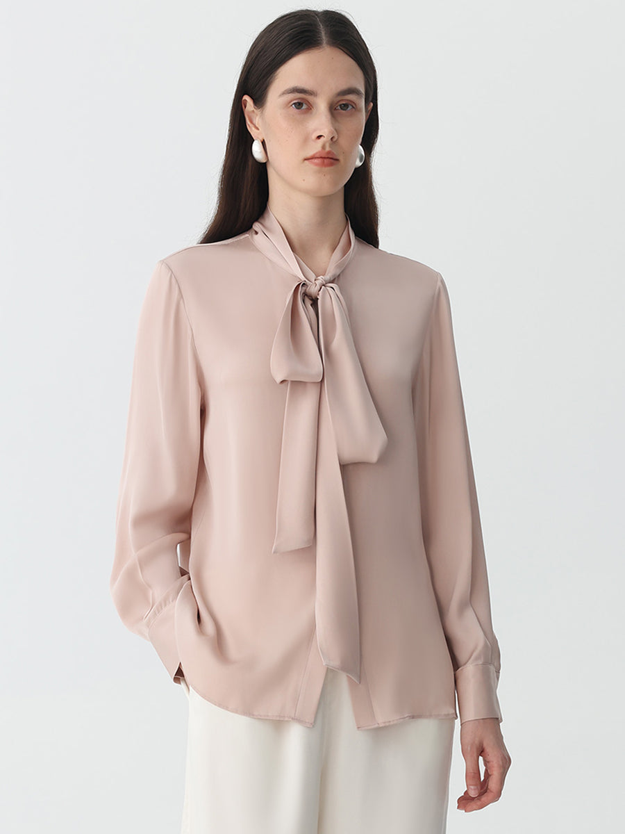 Bow-Tie Neck Silk Blouse #color_Blush