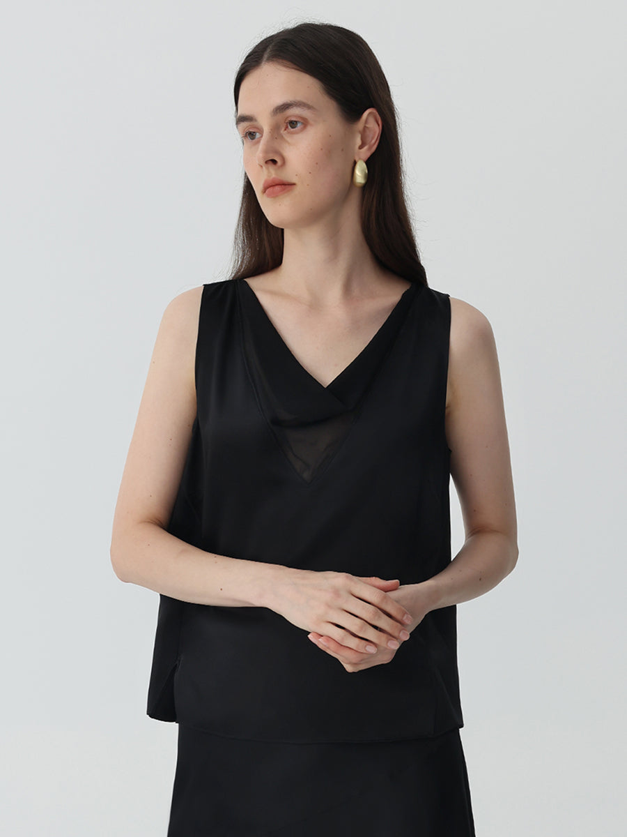 Cowl-neck sleeveless top#color_Pink Taro #color_Black