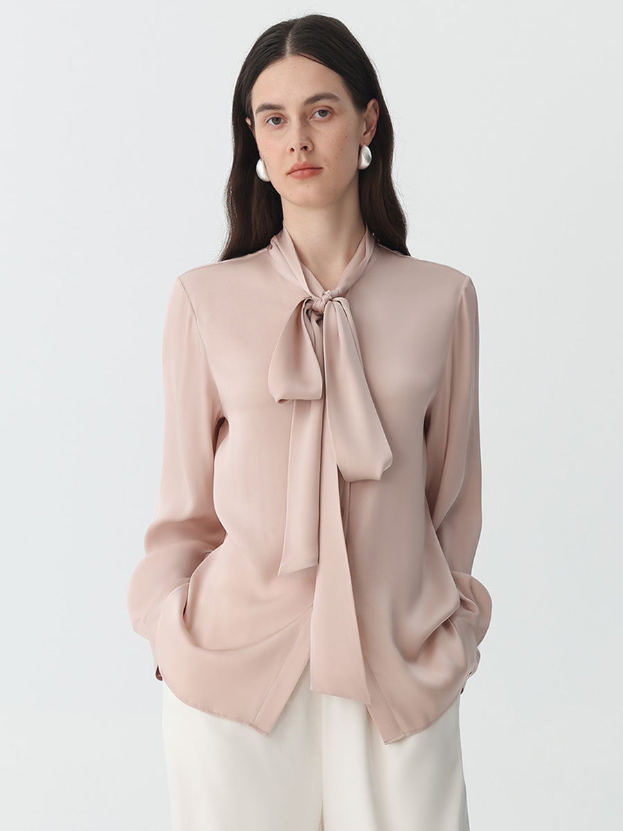 Bow-Tie Neck Silk Blouse #color_Blush