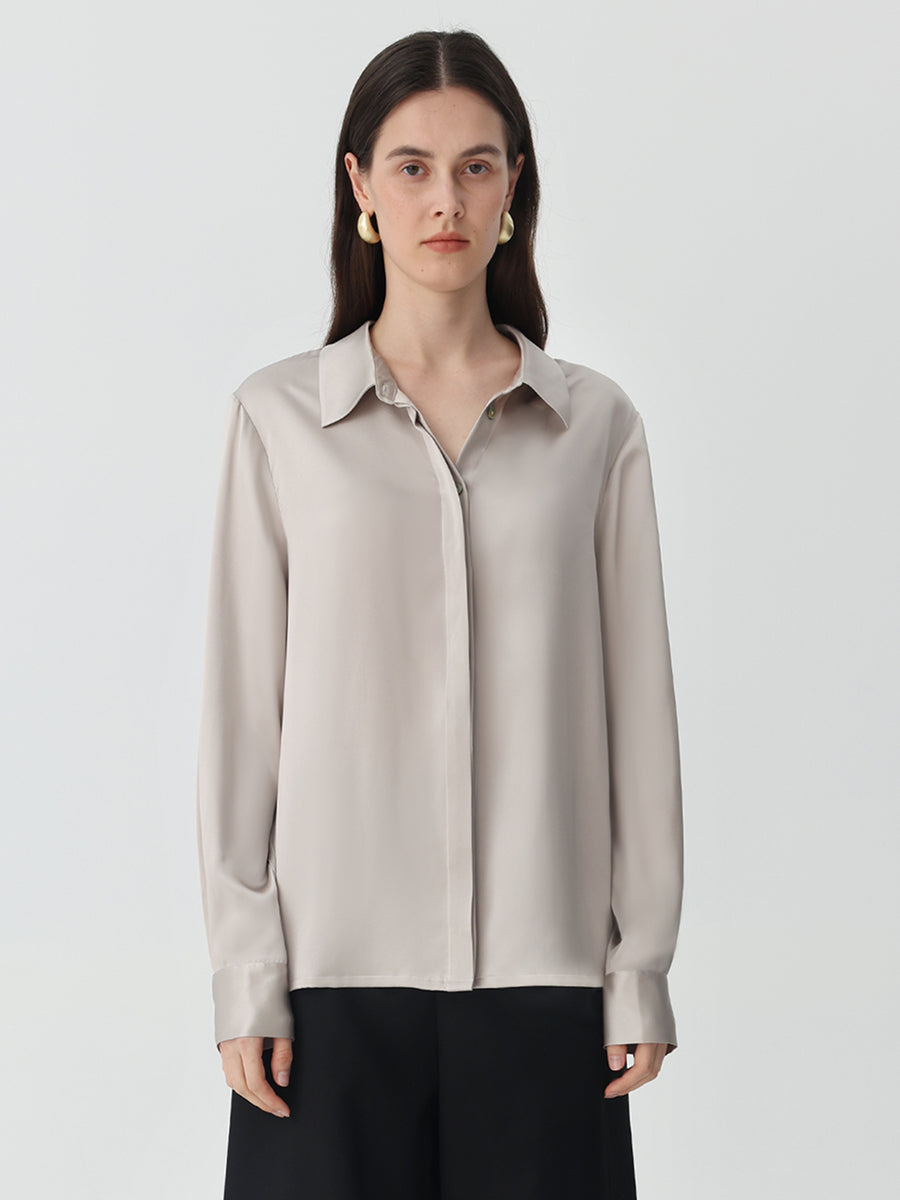 Washable Blouse in silk #color_ Grey