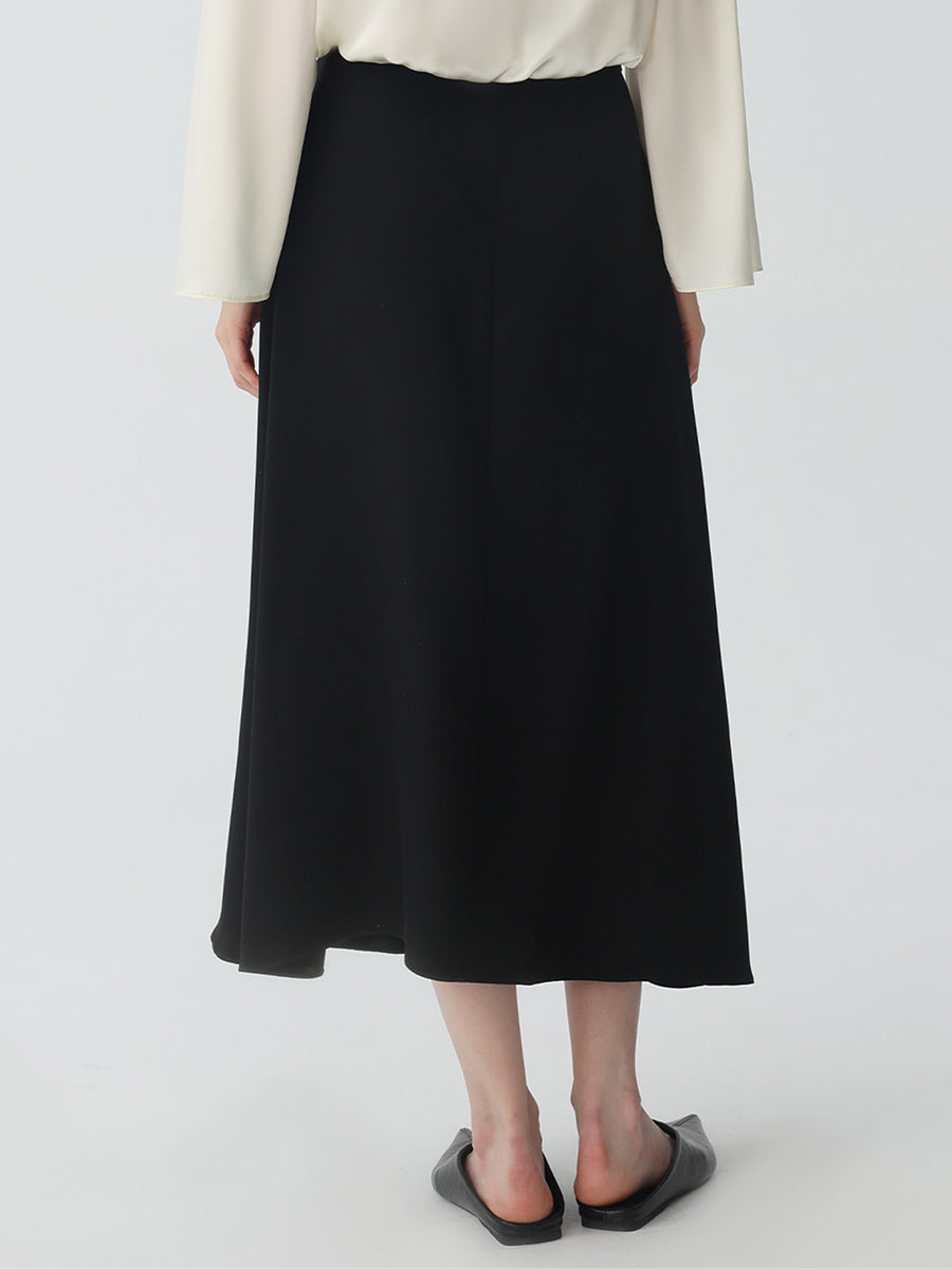 Button-down Silk Midi Skirt #color_Black