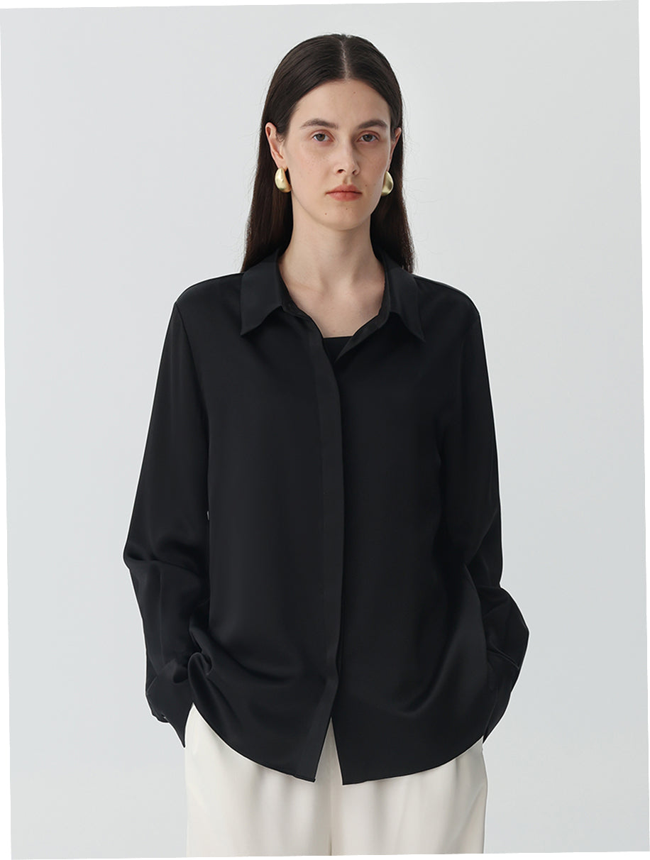 Washable Blouse in silk #color_Black