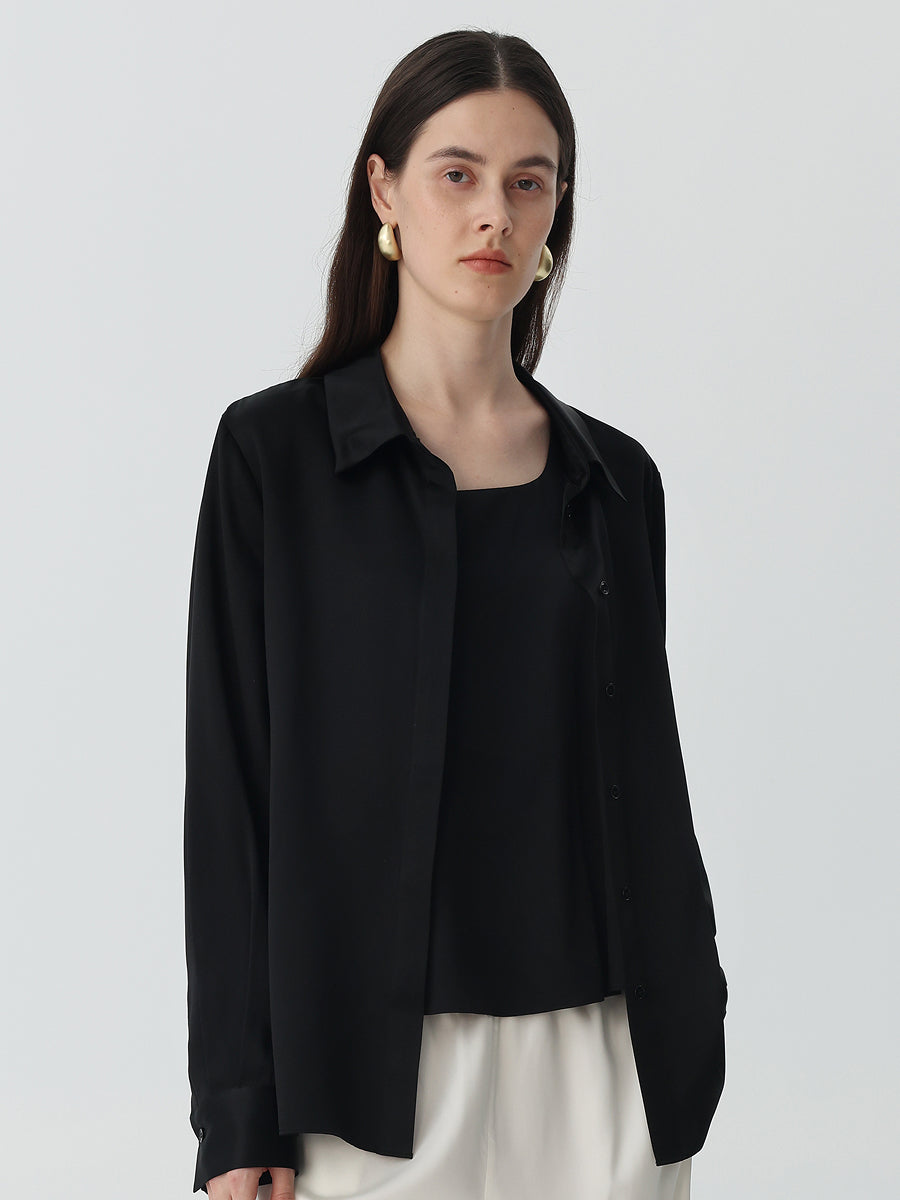 Washable Blouse in silk #color_Black