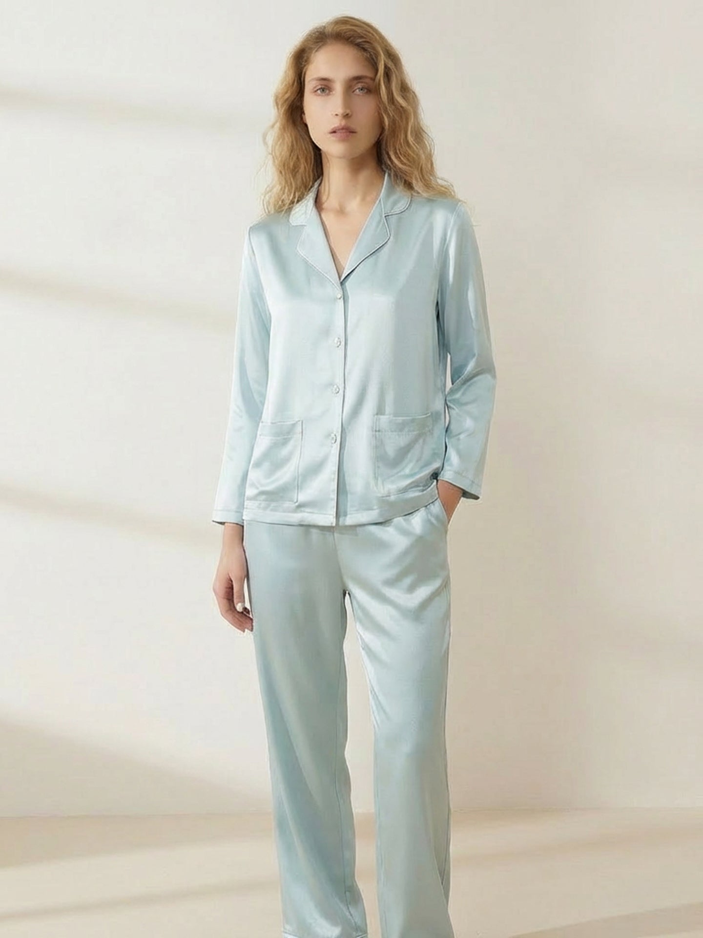 Ultimate 22 Momme Silk Pajamas#color_Baby Blue