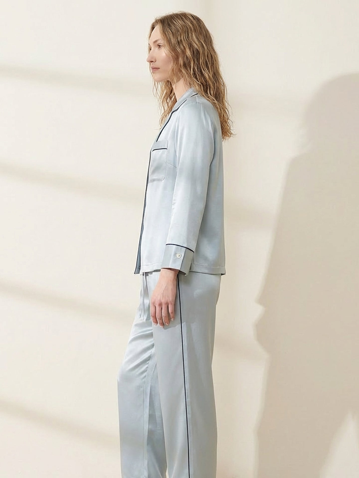 Premium Mulberry Silk Pajama Set#color_Dusty Blue