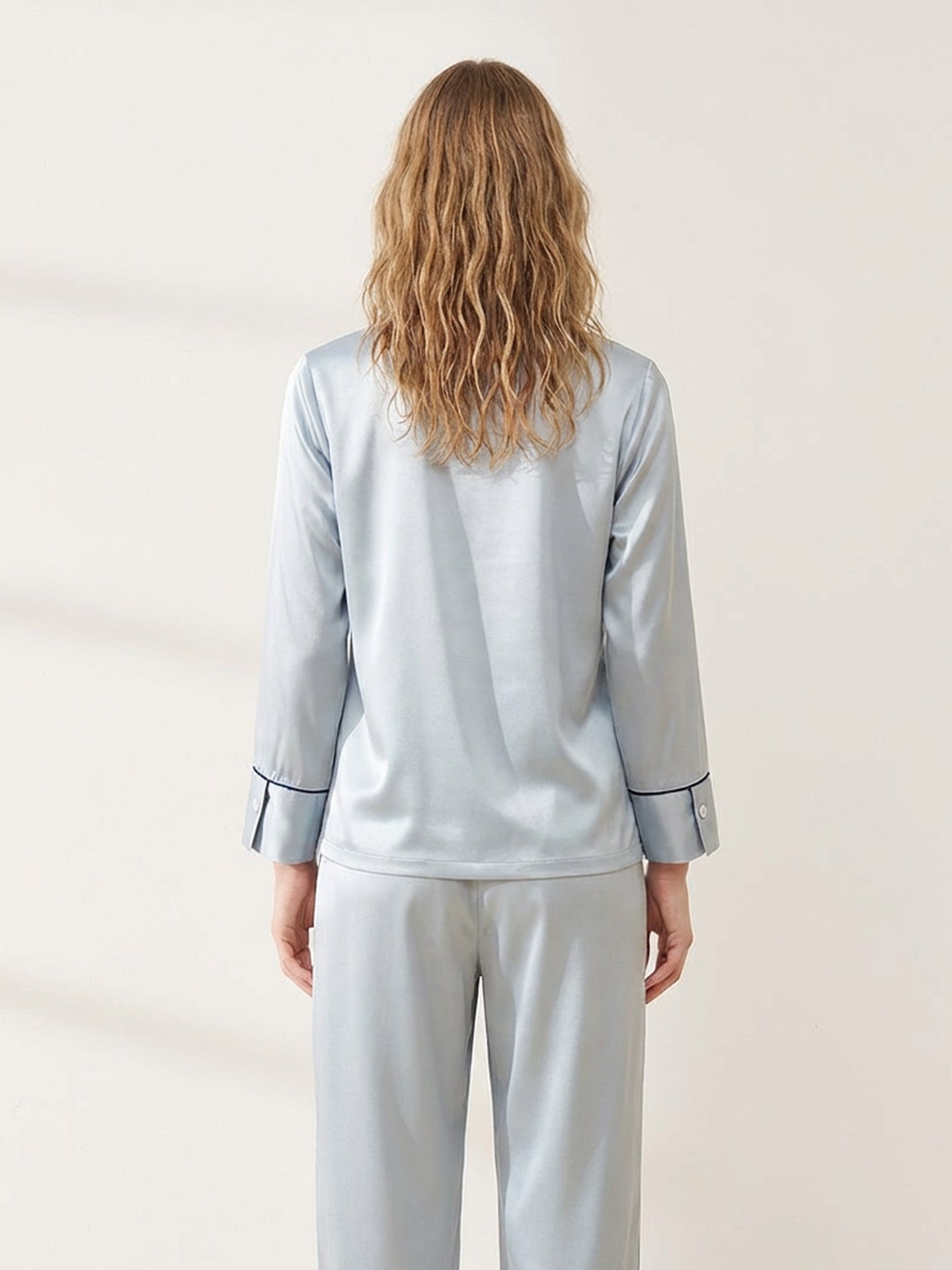 Premium Mulberry Silk Pajama Set#color_Dusty Blue