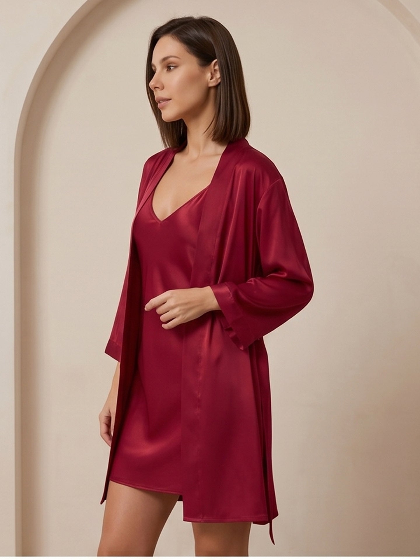 Silk Spaghetti Strap Mini Nightgown and Robe Set