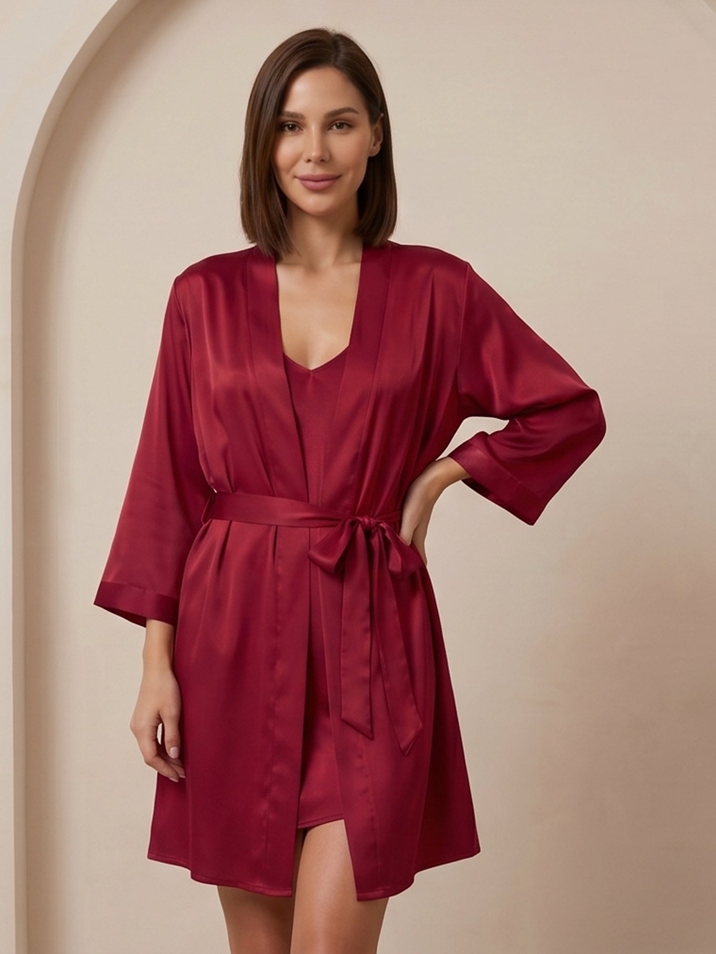 Silk Spaghetti Strap Mini Nightgown and Robe Set