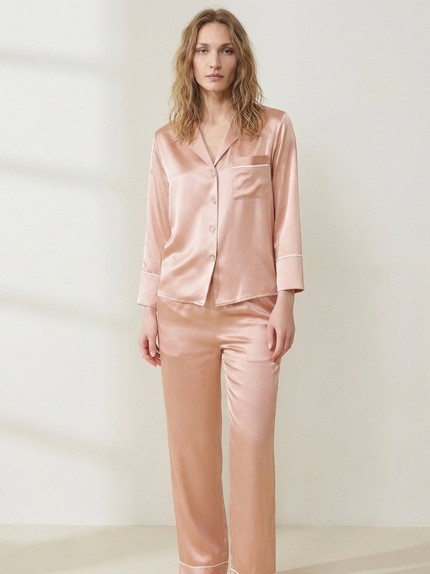 Luxe Long Sleeve Silk Pajamas#color_Dusty Rose