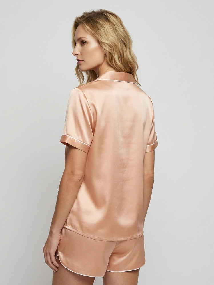 19 Momme Mulberry Silk Lounge Button-Down Pajama Set#color_Dusty Rose