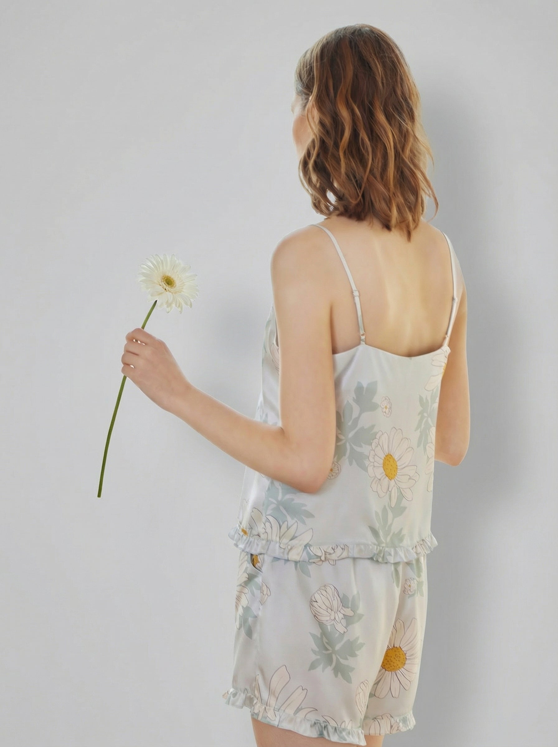 19 Momme Mulberry Silk Floral Camisole Pajama Set#color_Daisy Print