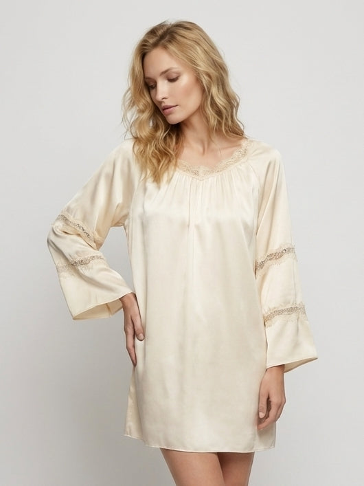 19 Momme Mulberry Silk Bell Sleeve Nightgown#color_Light Lemon Yellow