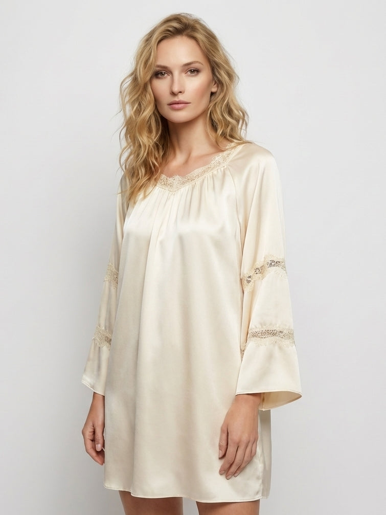 19 Momme Mulberry Silk Bell Sleeve Nightgown#color_Light Lemon Yellow