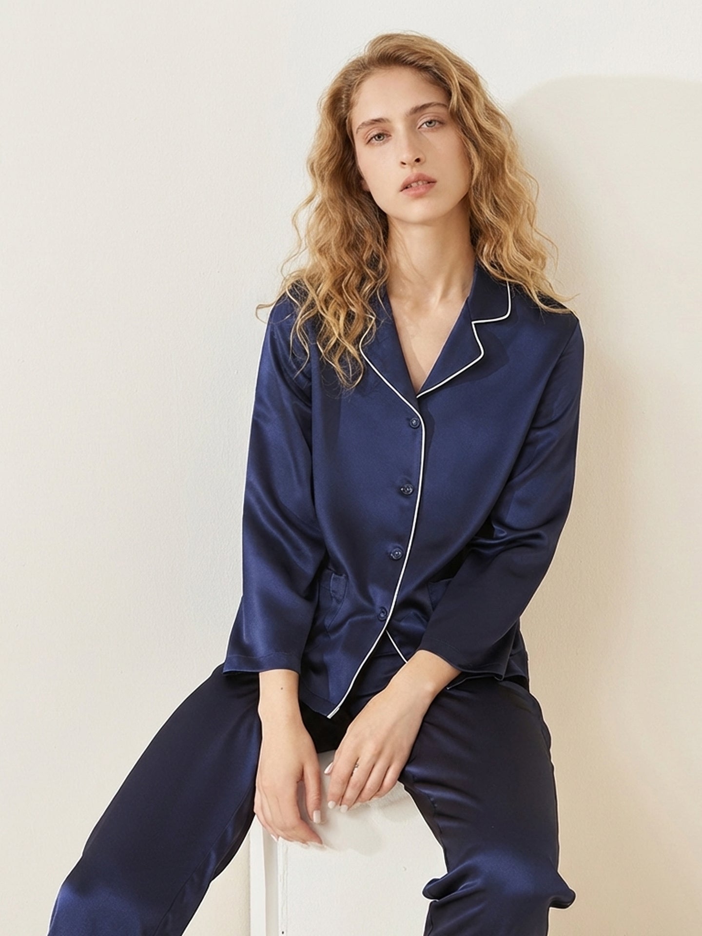 Ultimate 22 Momme Silk Pajamas#color_Navy