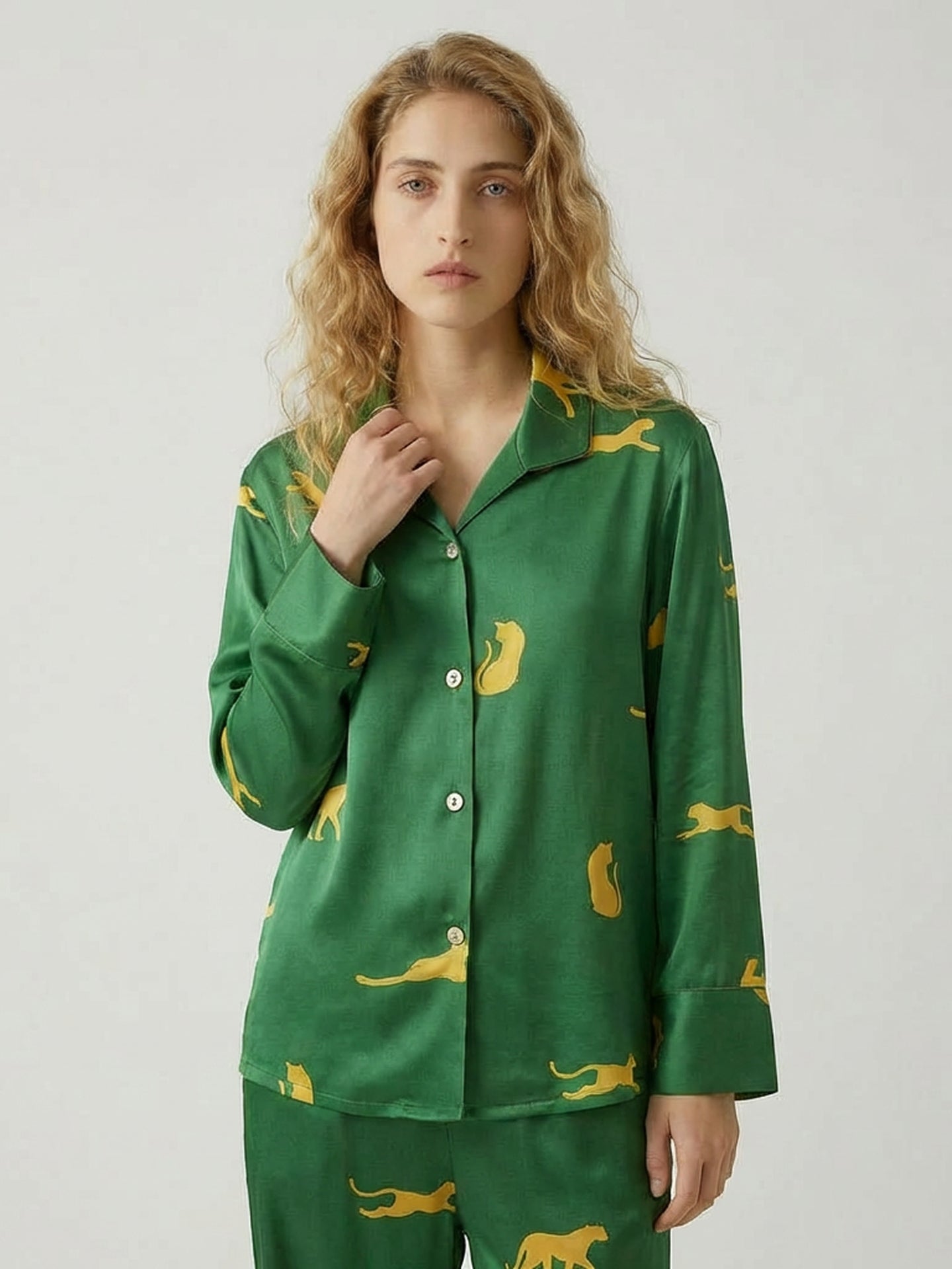 Signature Printed Silk Pajama Set#color_Dark Green