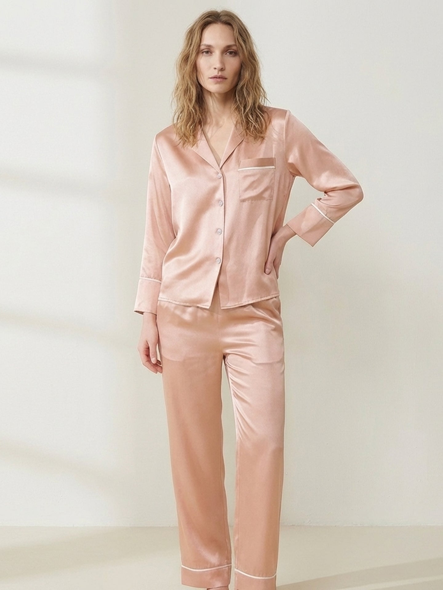 Luxe Long Sleeve Silk Pajamas#color_Dusty Rose