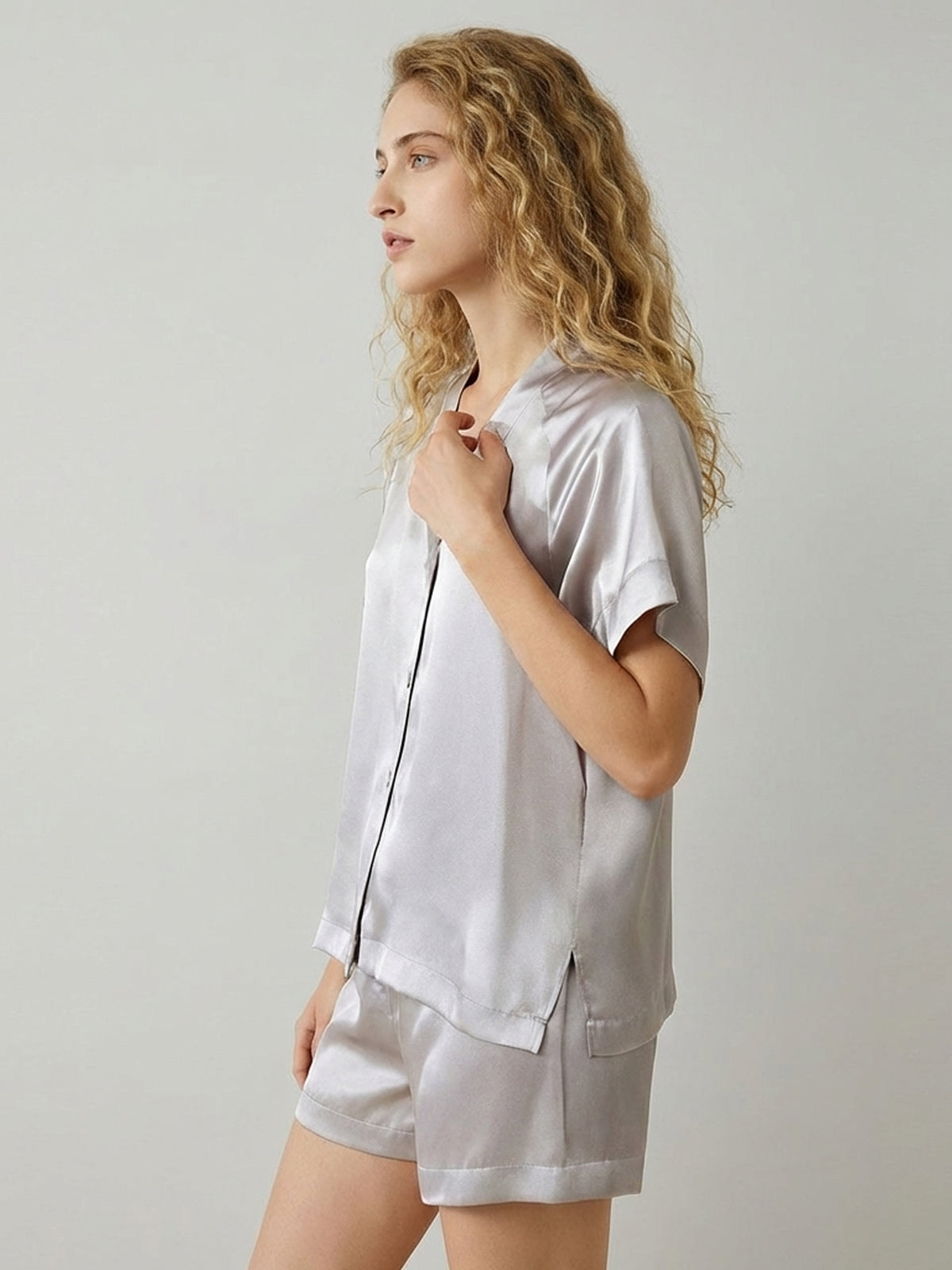 Luxe Mulberry Silk Pajama Set#color_Grey